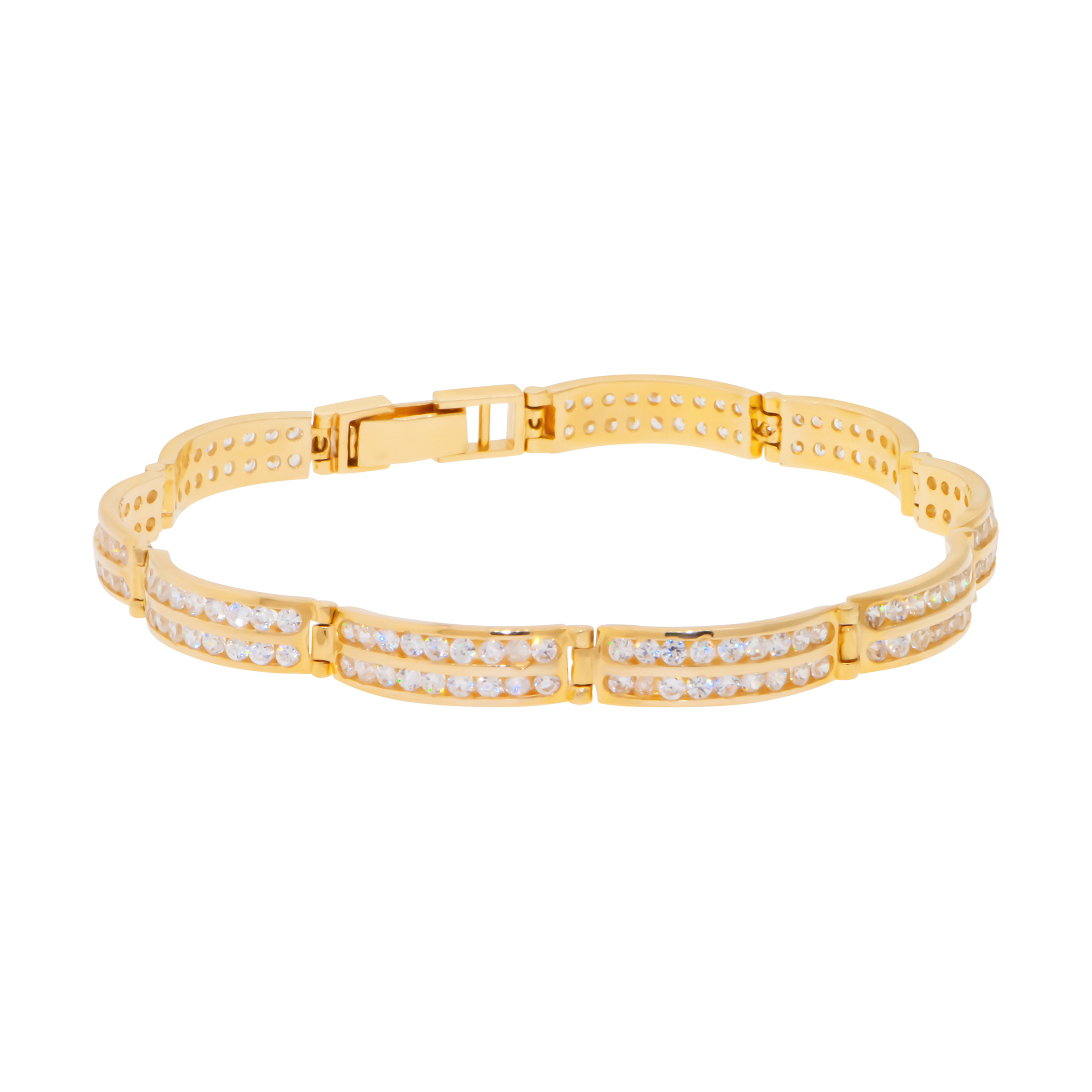 14k Gold 6mm Double Channel-set Round Cubic Zirconia Bracelet 8 Inches 14k Gold 6mm Double Channel-set Round Cubic Zirconia Bracelet 8 Inches