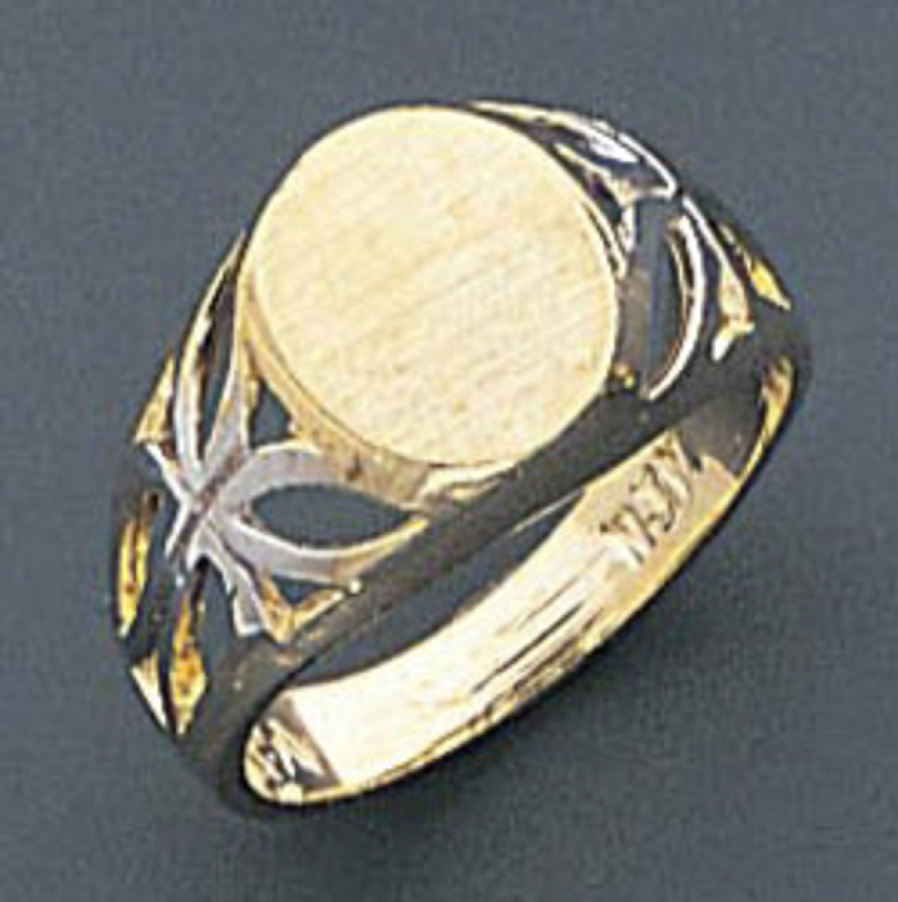 14k Gold 9mm Two-tone Children Round Flat-top Signet Ring 14k Gold 9mm Two-tone Children Round Flat-top Signet Ring