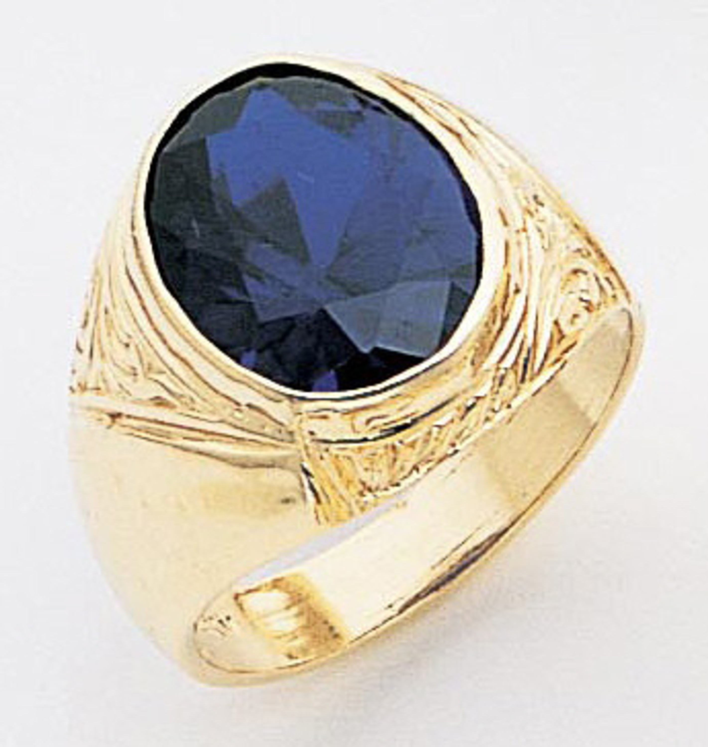 14k Yellow Gold  17mm Wide Men's Oval Synthetic Sapphire Center Stone Ring 14k Yellow Gold  17mm Wide Men's Oval Synthetic Sapphire Center Stone Ring