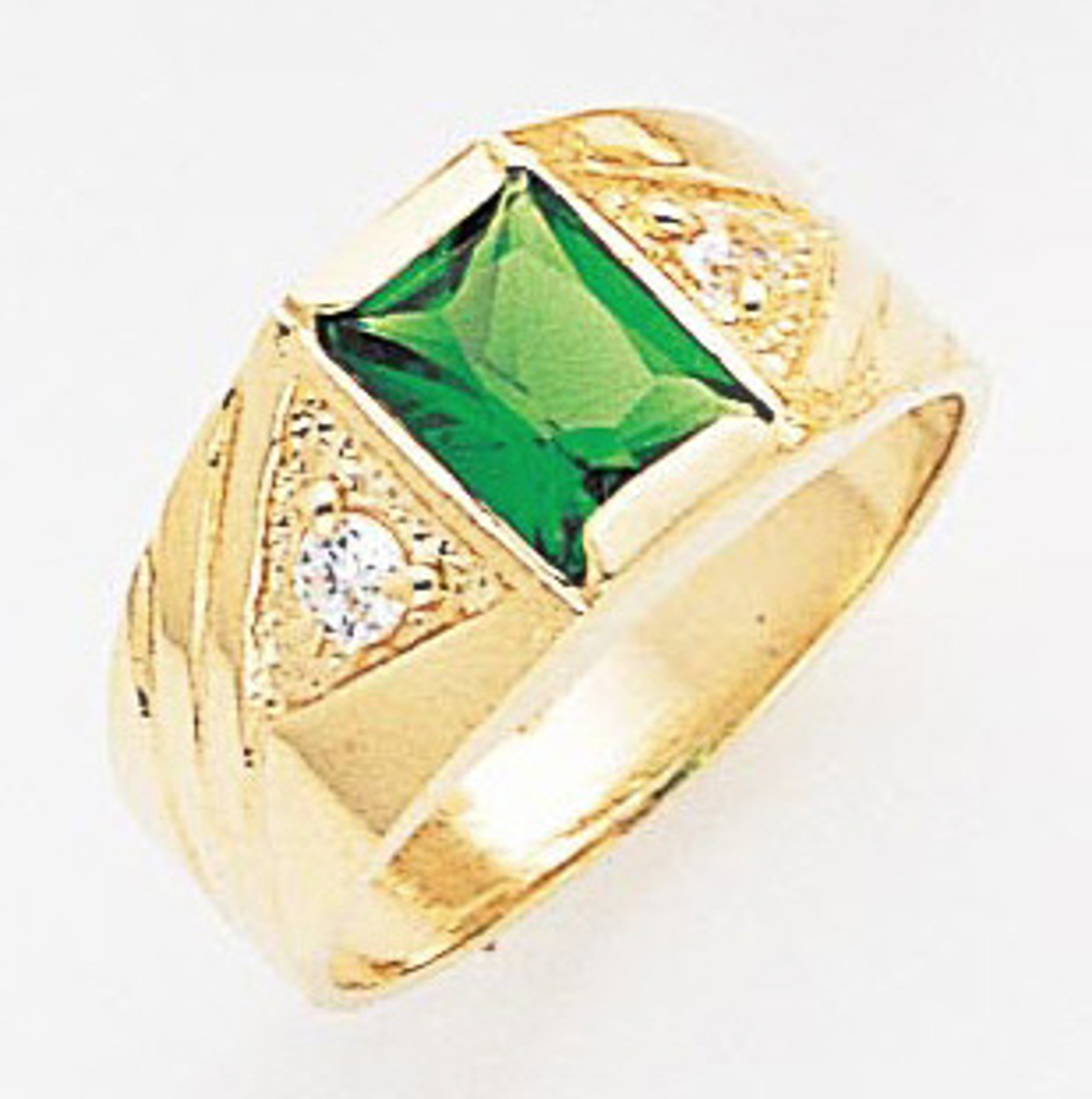 14k Gold Men's 10mm Rectangular Cubic Zirconia Center Stone