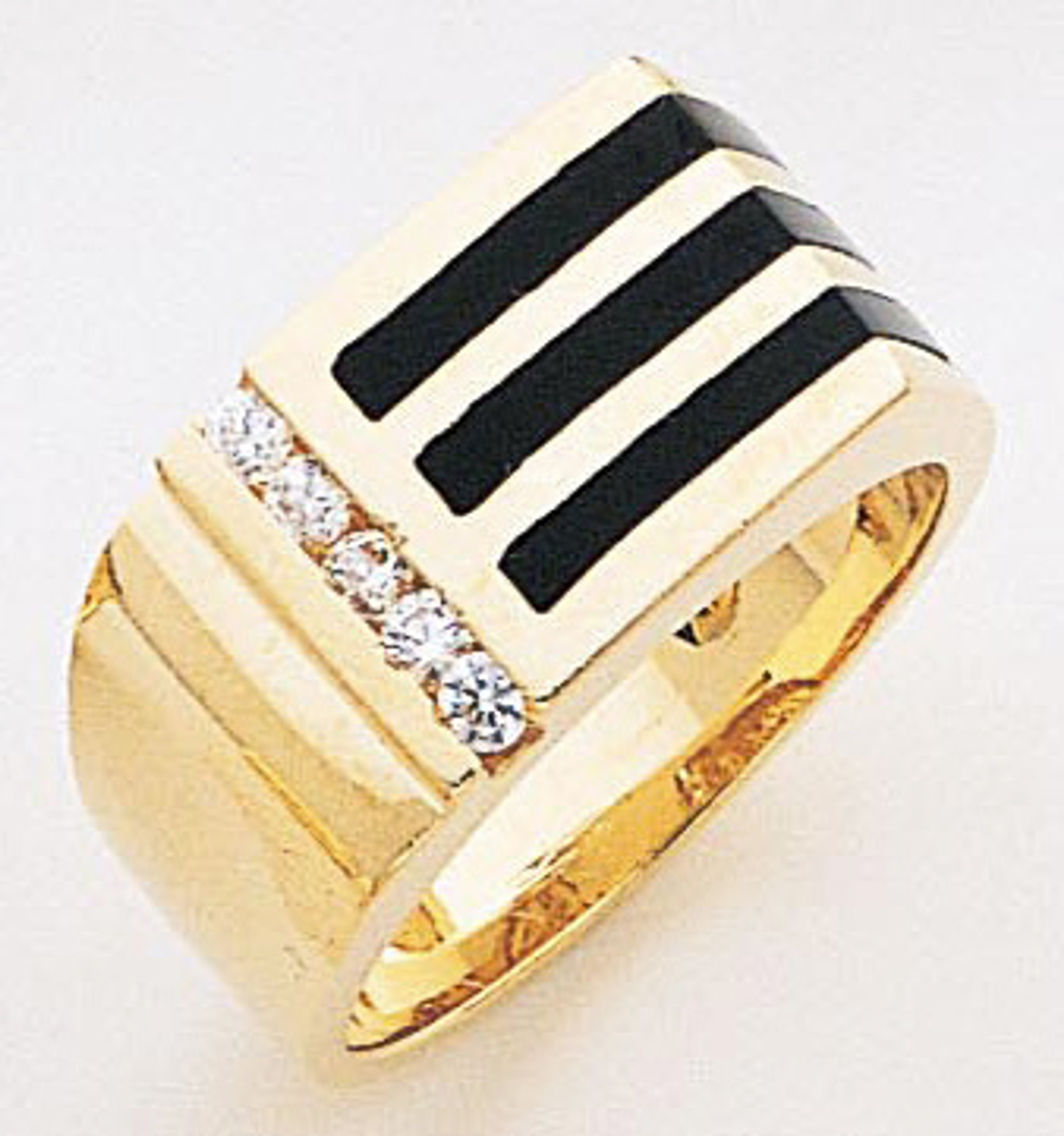 14K Gold 11Mm Three Black Onyx Accented Cubic Zirconia Ring 14K Gold 11Mm Three Black Onyx Accented Cubic Zirconia Ring
