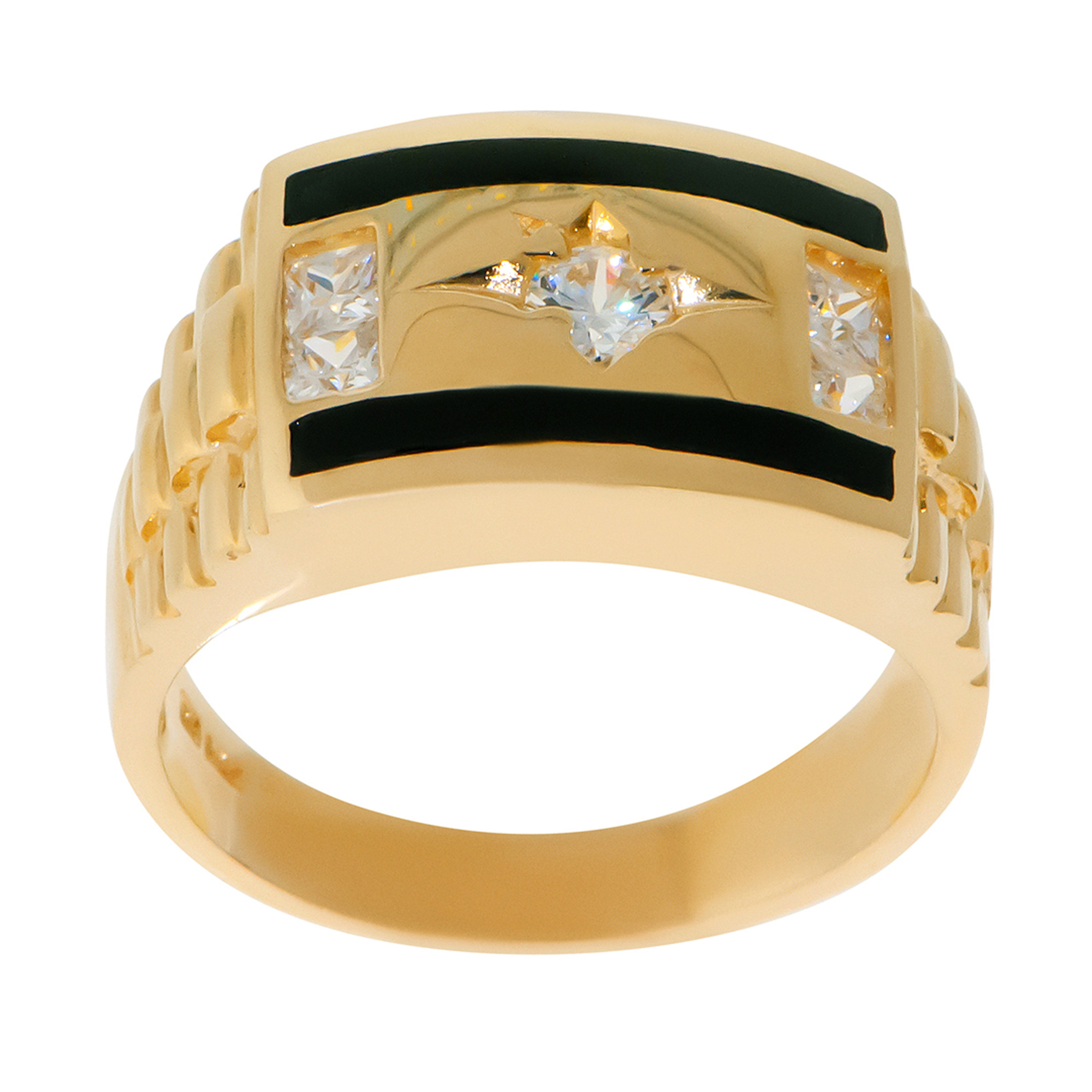 14K Gold 12mm Black Onyx Ring With 5 Cubic Zirconia Ring 14K Gold 12mm Black Onyx Ring With 5 Cubic Zirconia Ring