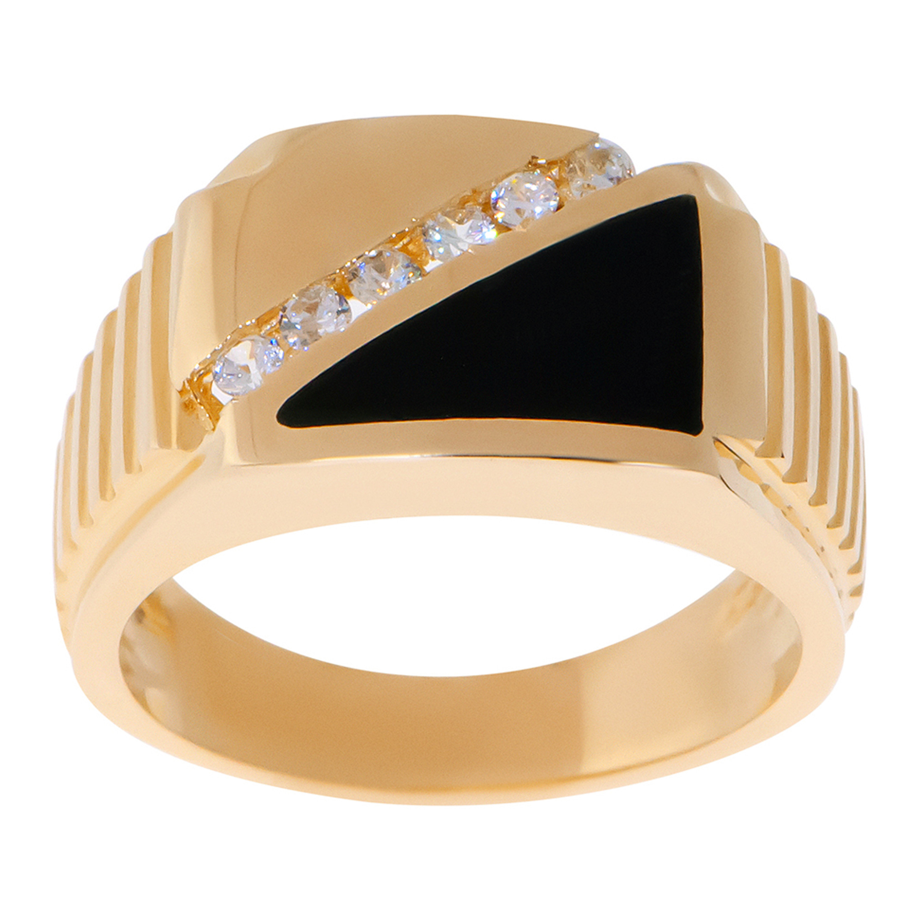 14K Gold 12Mm Triangle Black Onyx Accented With 4 Cubic Zirconia Ring 14K Gold 12Mm Triangle Black Onyx Accented With 4 Cubic Zirconia Ring