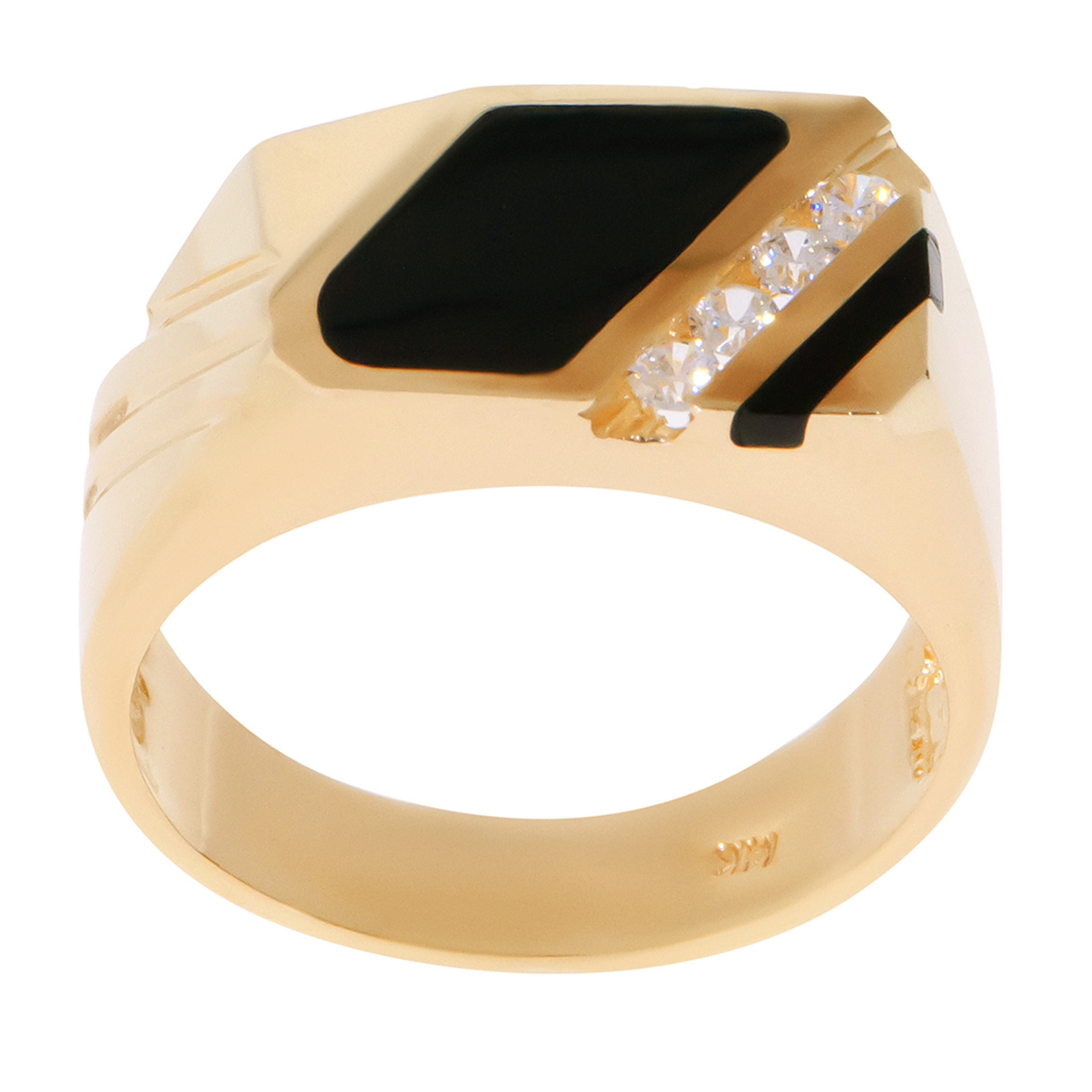 14K Gold 10Mm Two Black Onyx Accented With 4 Cubic Zirconia Ring 14K Gold 10Mm Two Black Onyx Accented With 4 Cubic Zirconia Ring