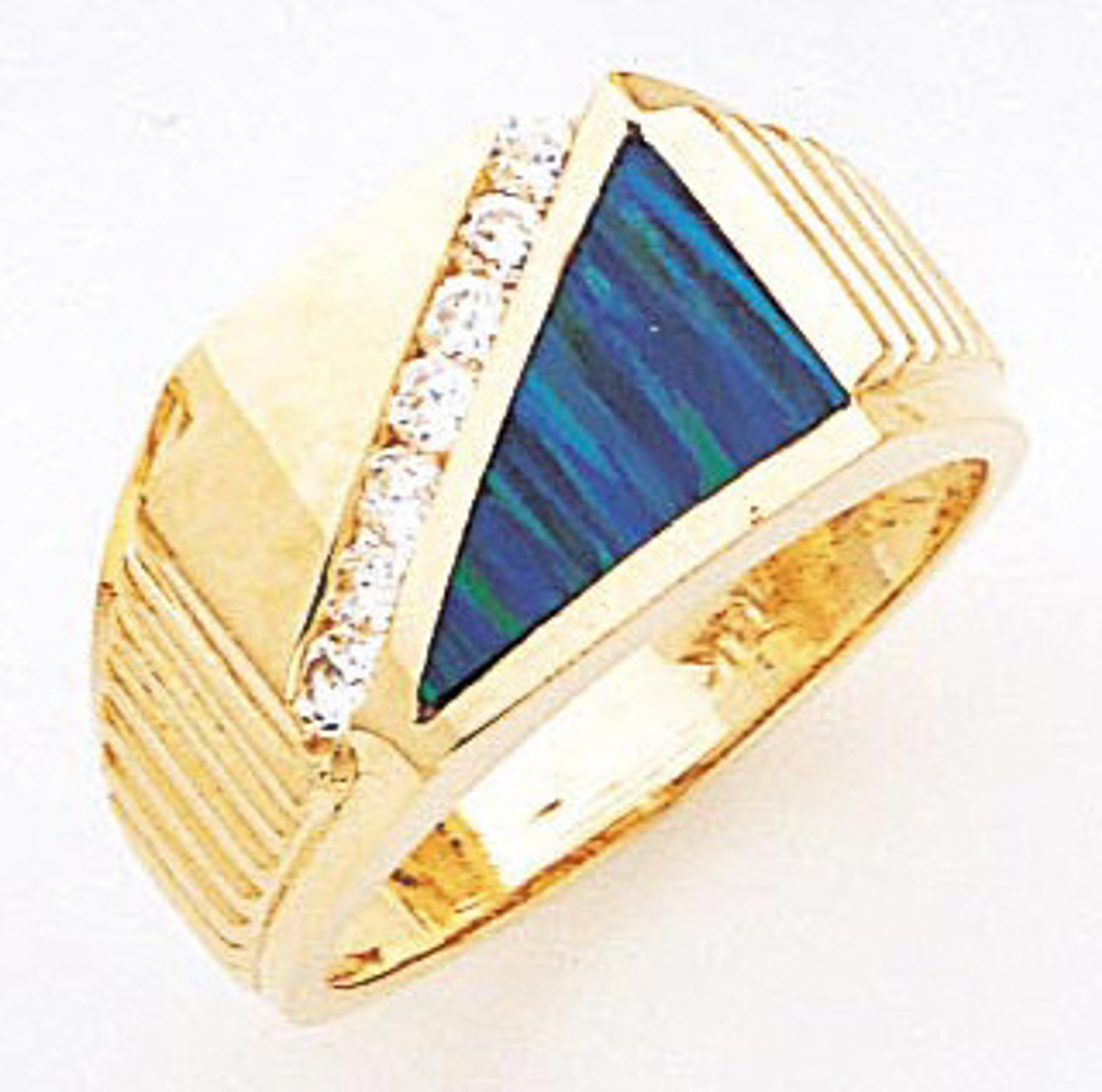 14k Yellow Gold  11mm Wide by 16mm  Mens Opal and Cubic Zirconia Ring 14k Yellow Gold  11mm Wide by 16mm  Mens Opal and Cubic Zirconia Ring