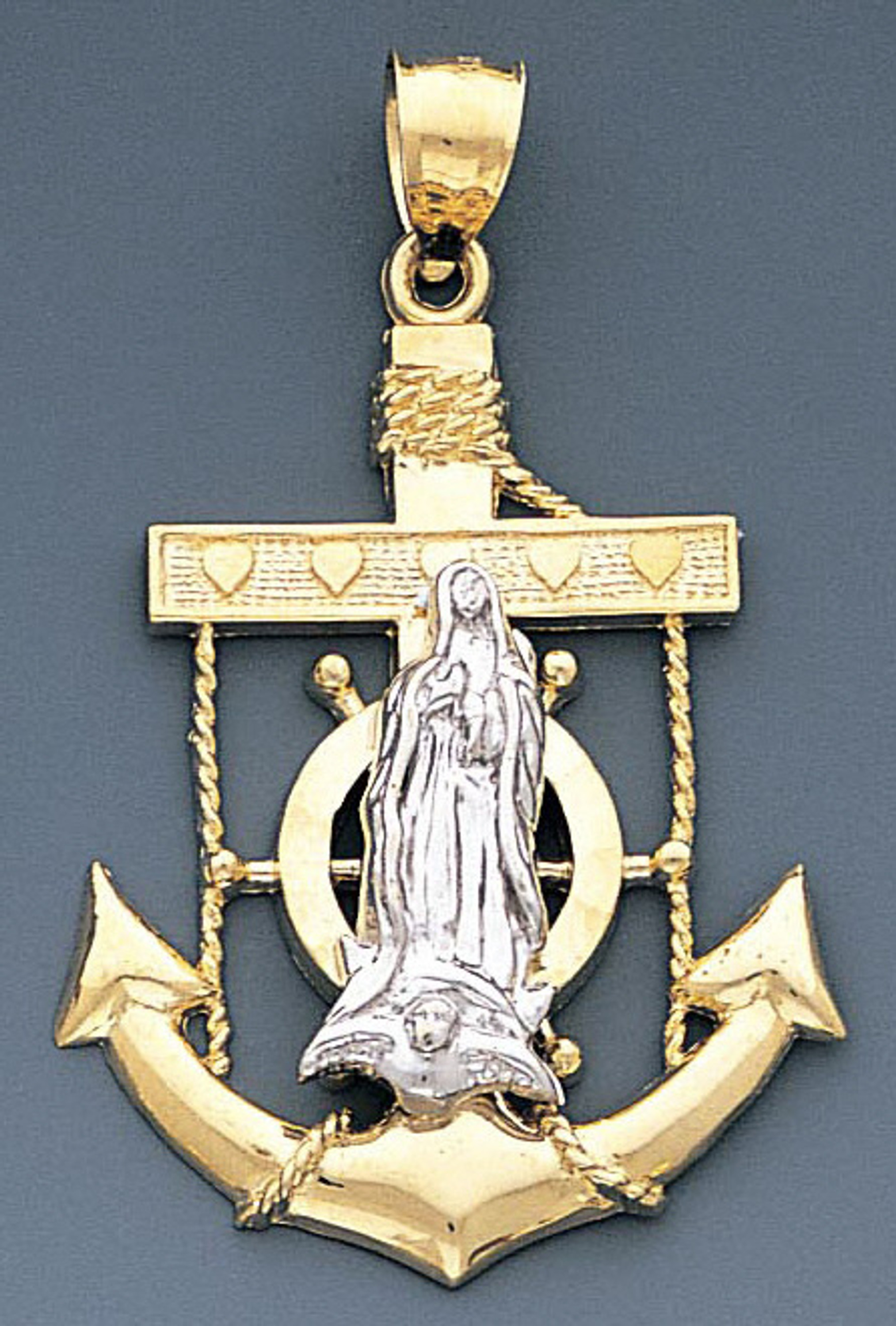 14k Gold Two-tone Mariner's Anchor Cross With Virgin Mary Pendant 31mm 14k Gold Two-tone Mariner's Anchor Cross With Virgin Mary Pendant 31mm