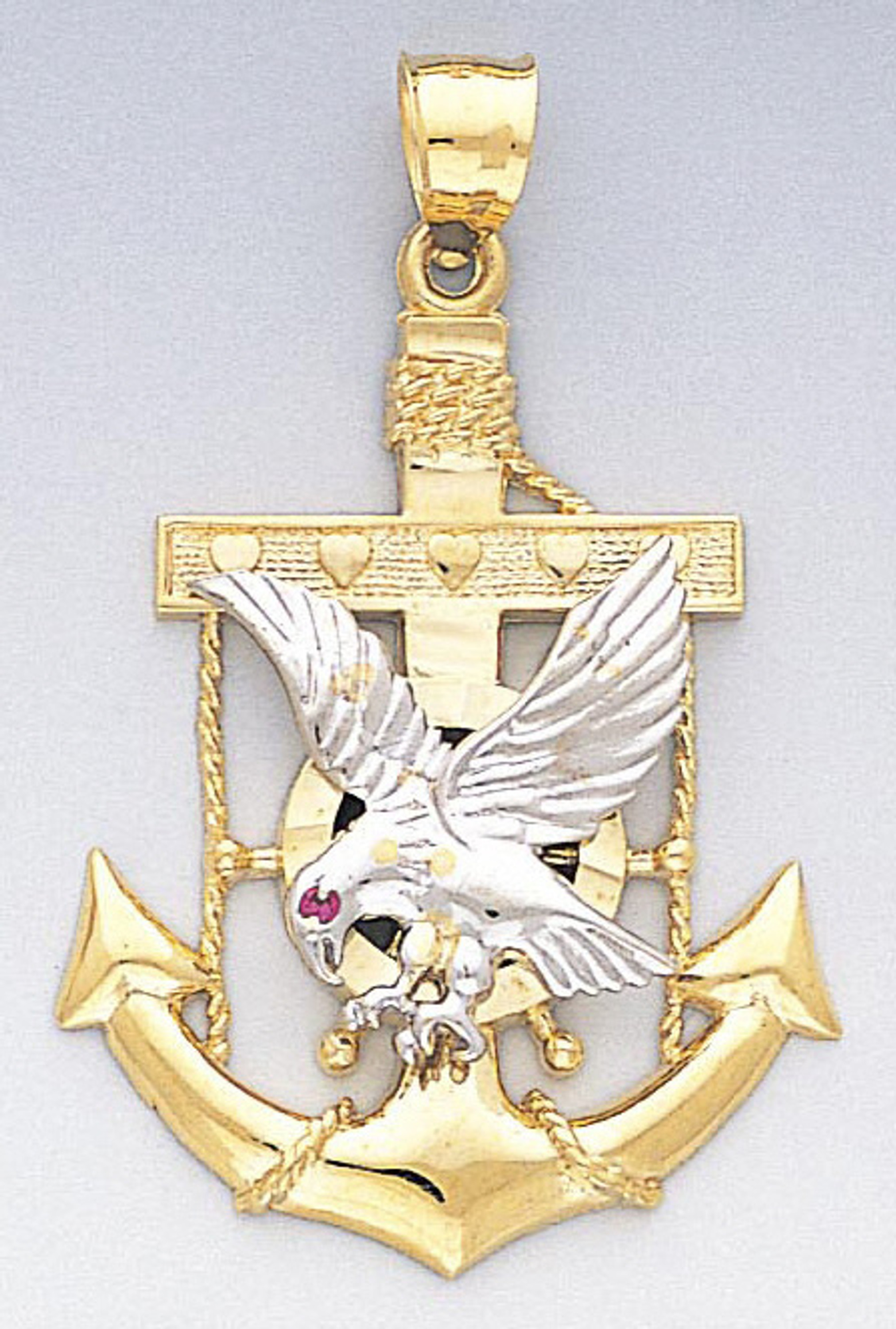 14k Gold Two-tone Mariner's Anchor Cross With Eagle Pendant 31mm 14k Gold Two-tone Mariner's Anchor Cross With Eagle Pendant 31mm