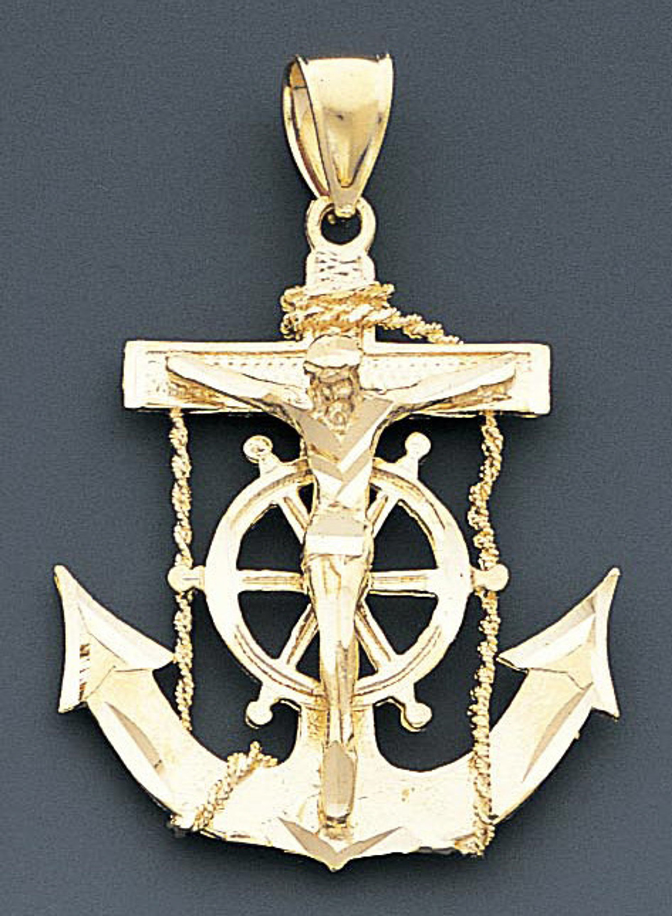 14k Gold Diamond Cut Jesus Cross And Anchor Pendant 31 14k Gold Diamond Cut Jesus Cross And Anchor Pendant 31