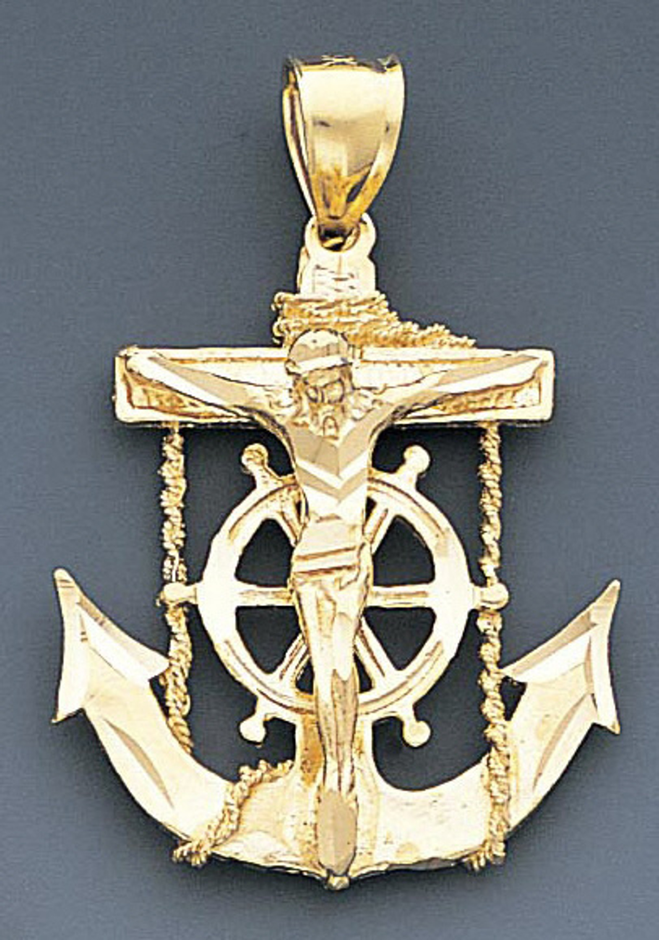 14k Gold Diamond Cut Jesus Cross And Anchor Pendant 28 14k Gold Diamond Cut Jesus Cross And Anchor Pendant 28