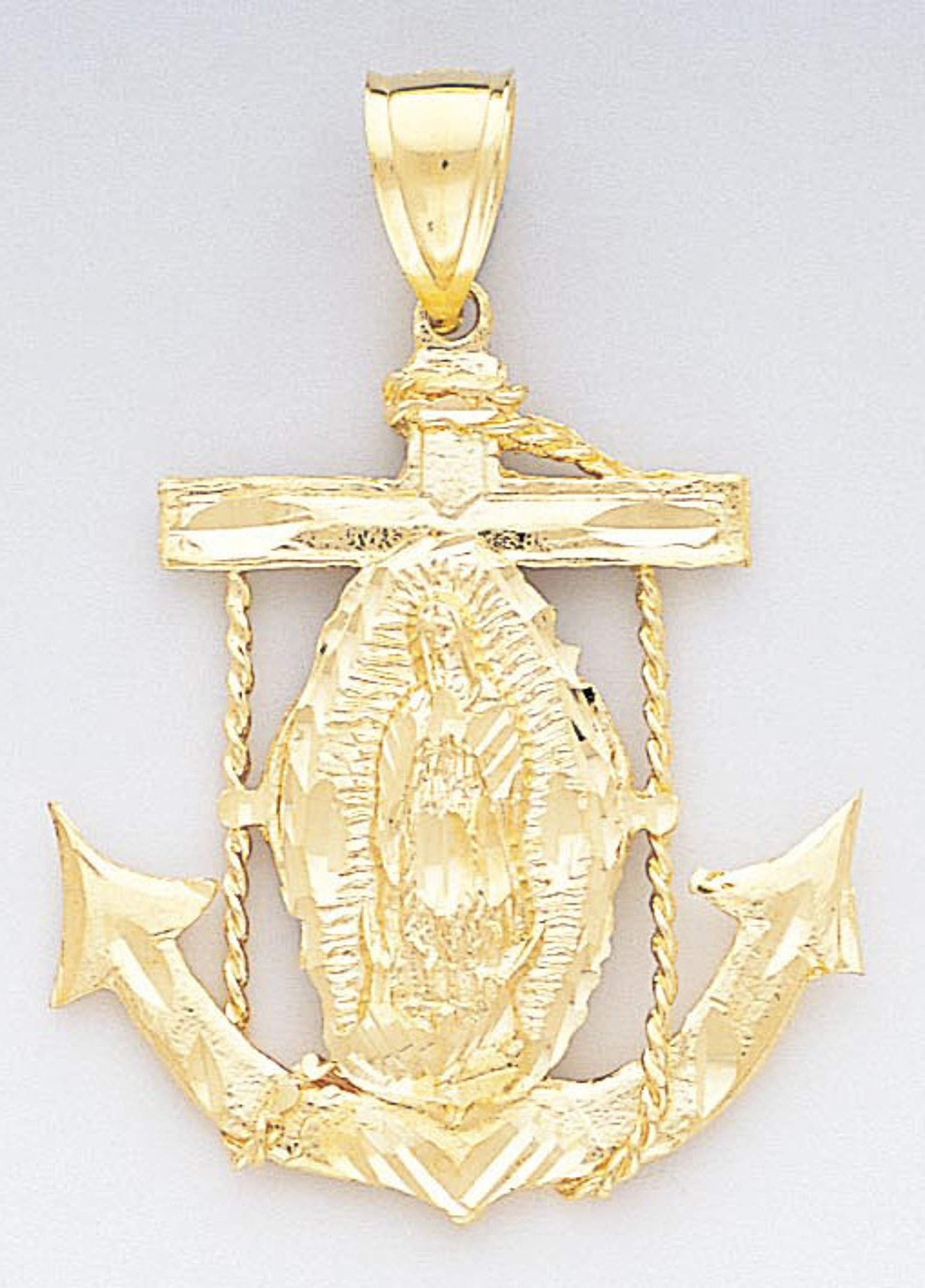 14k Gold Diamond Cut Virgin Mary Anchor Pendant 35mm W 14k Gold Diamond Cut Virgin Mary Anchor Pendant 35mm W
