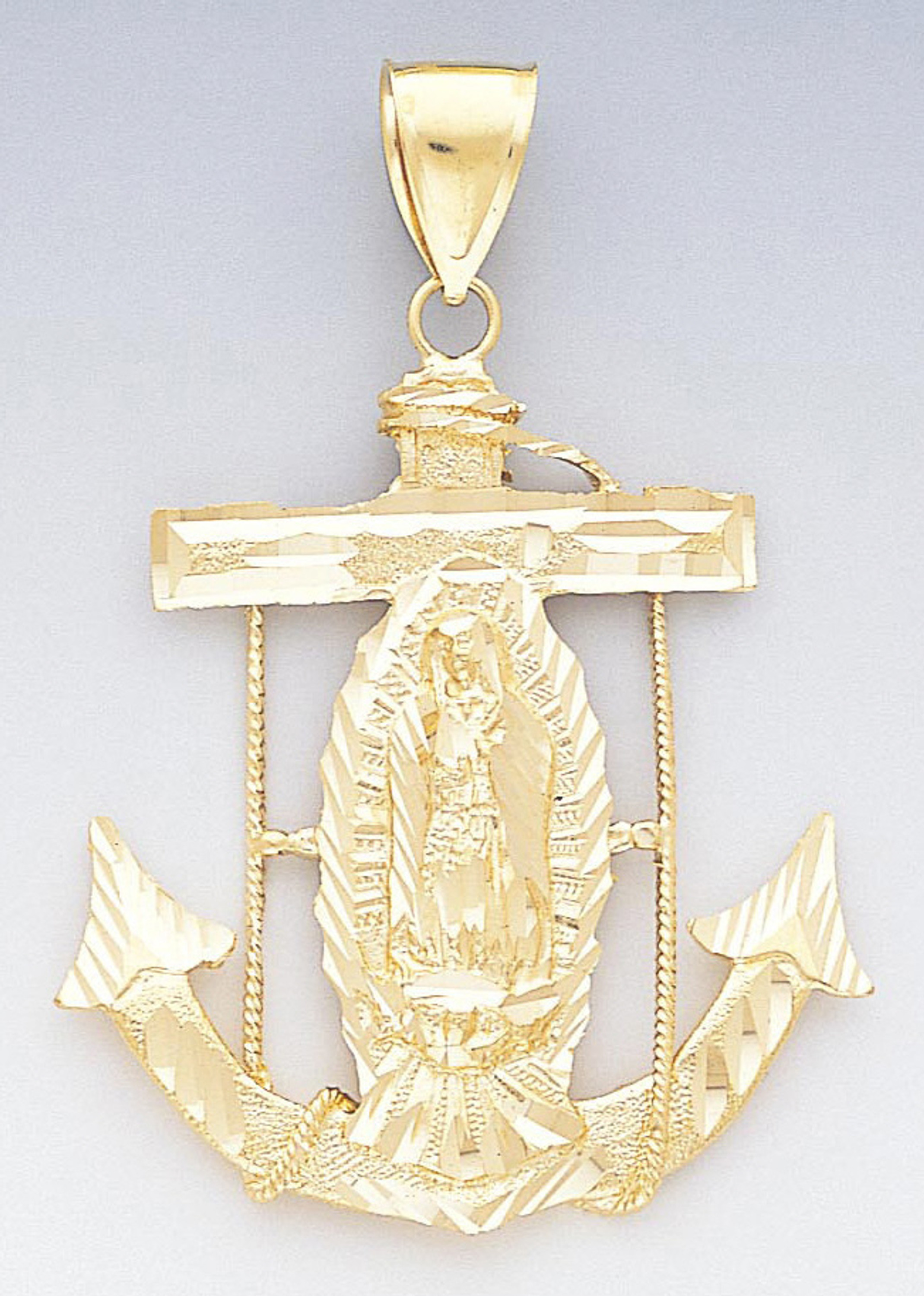 14k Gold Diamond Cut Virgin Mary Anchor Pendant 45mm W 14k Gold Diamond Cut Virgin Mary Anchor Pendant 45mm W