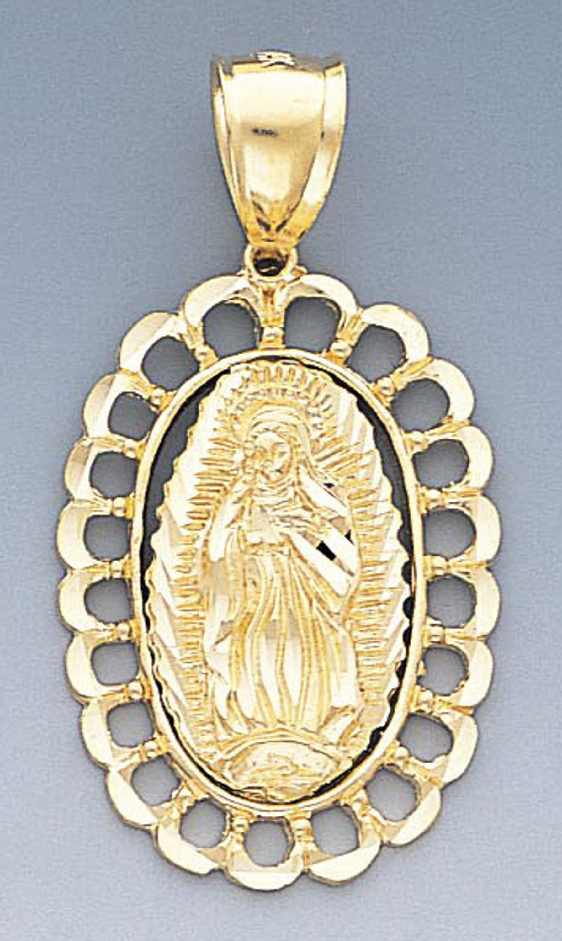 14k Gold Diamond Cut Virgin Mary Pendant 22mm W X 42mm 14k Gold Diamond Cut Virgin Mary Pendant 22mm W X 42mm