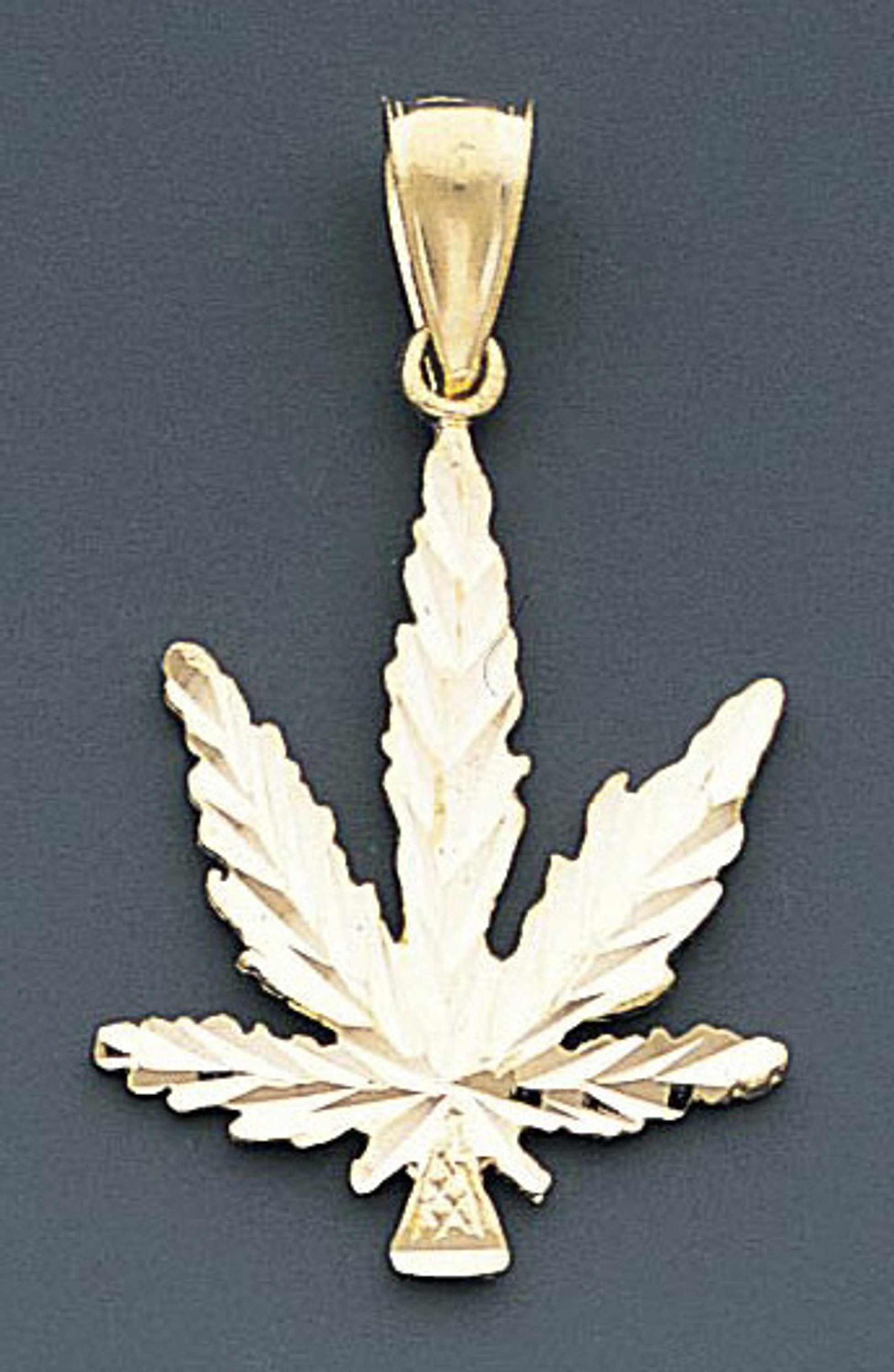 14k Gold Diamond Cut Marijuana Leaf Pendant 21mm W X 36 14k Gold Diamond Cut Marijuana Leaf Pendant 21mm W X 36