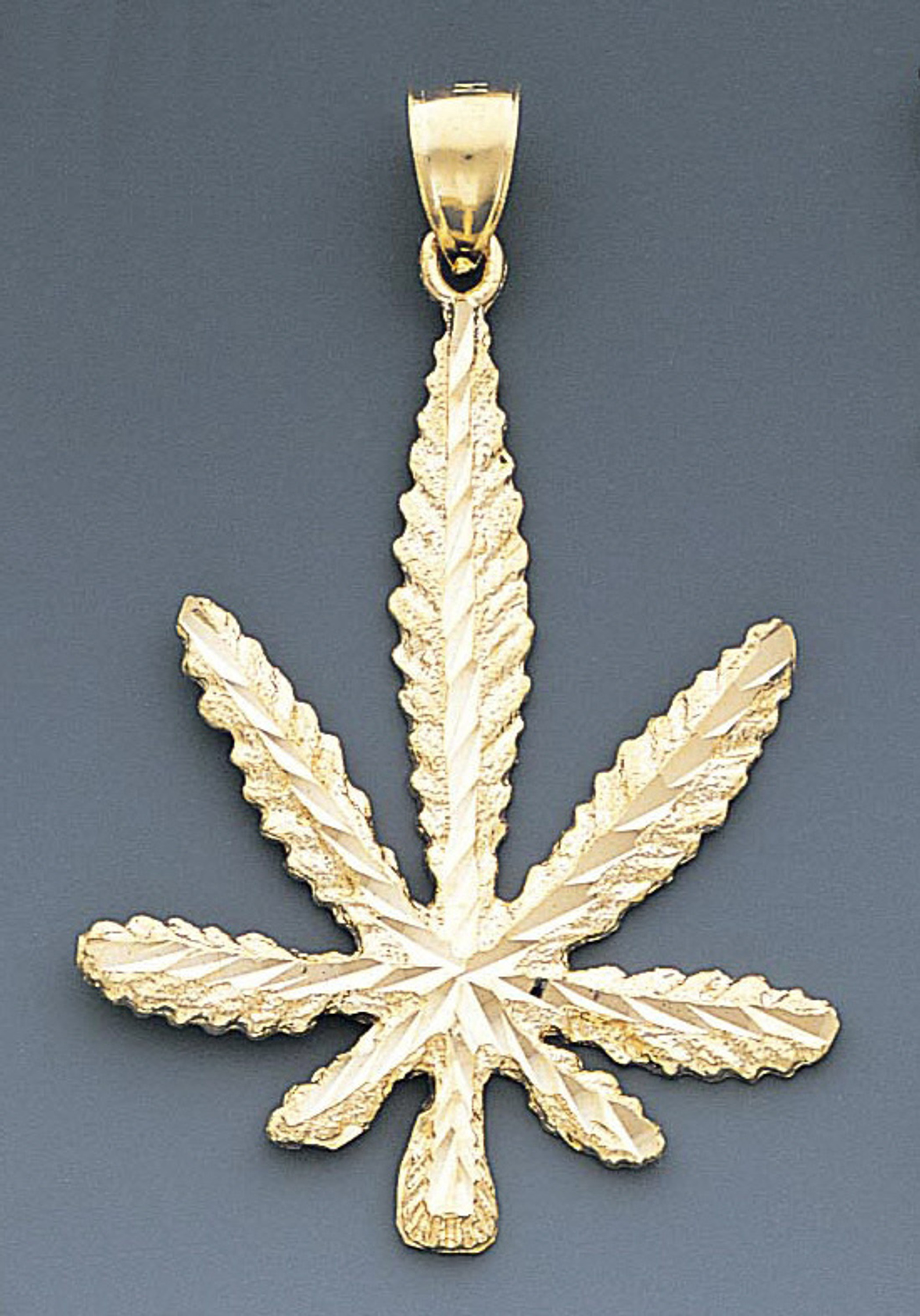 14k Gold Diamond Cut Marijuana Leaf Pendant 36mm W X 5 14k Gold Diamond Cut Marijuana Leaf Pendant 36mm W X 5