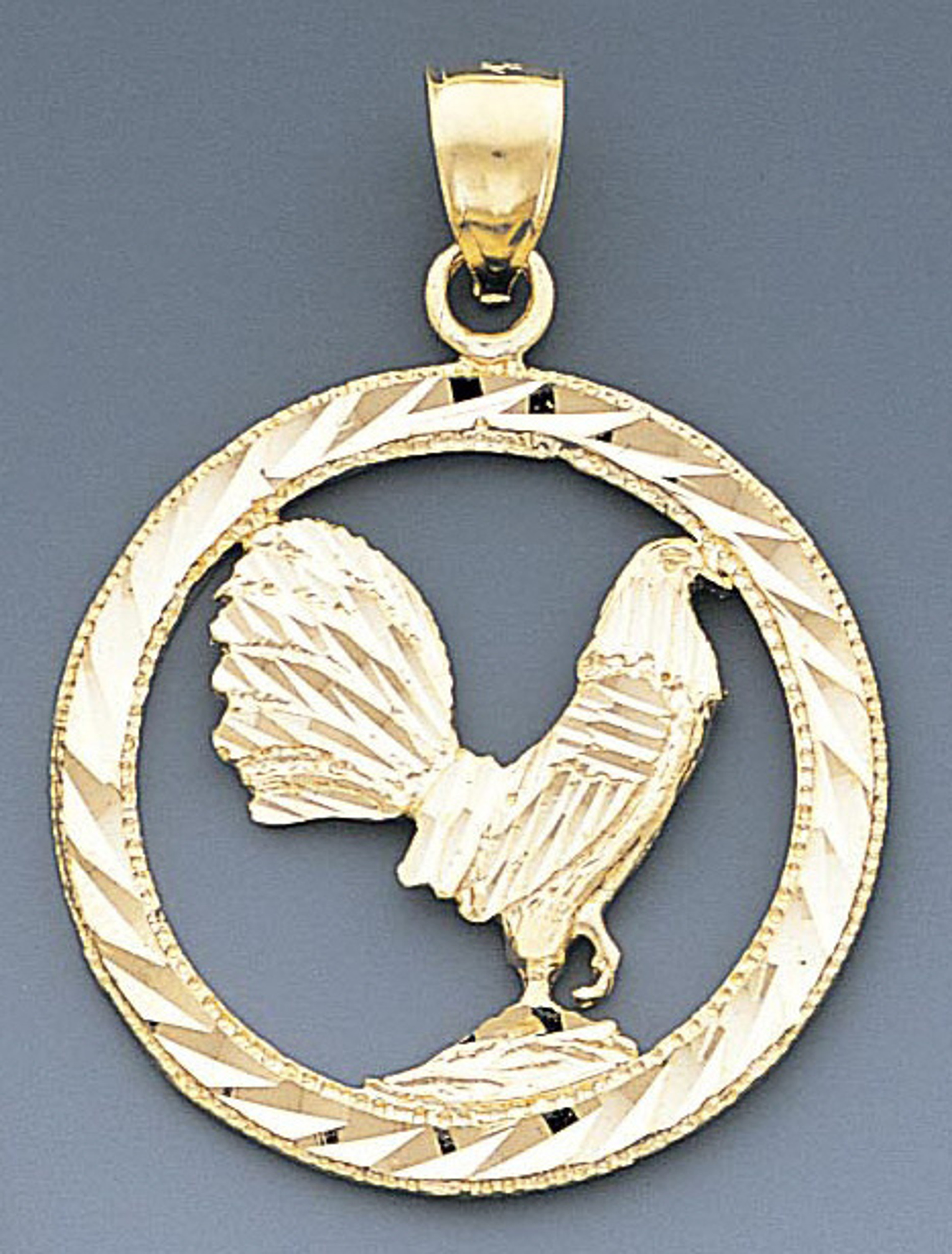 14k Gold Diamond Cut Rooster Pendant 32mm W X 44mm H I 14k Gold Diamond Cut Rooster Pendant 32mm W X 44mm H I