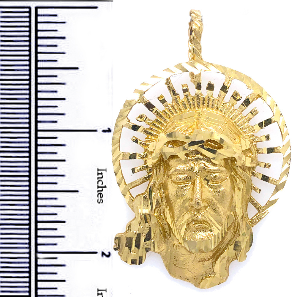 14k Gold Diamond Cut Jesus Pendant 36mm W X 57mm H Inc| Sarraf.com