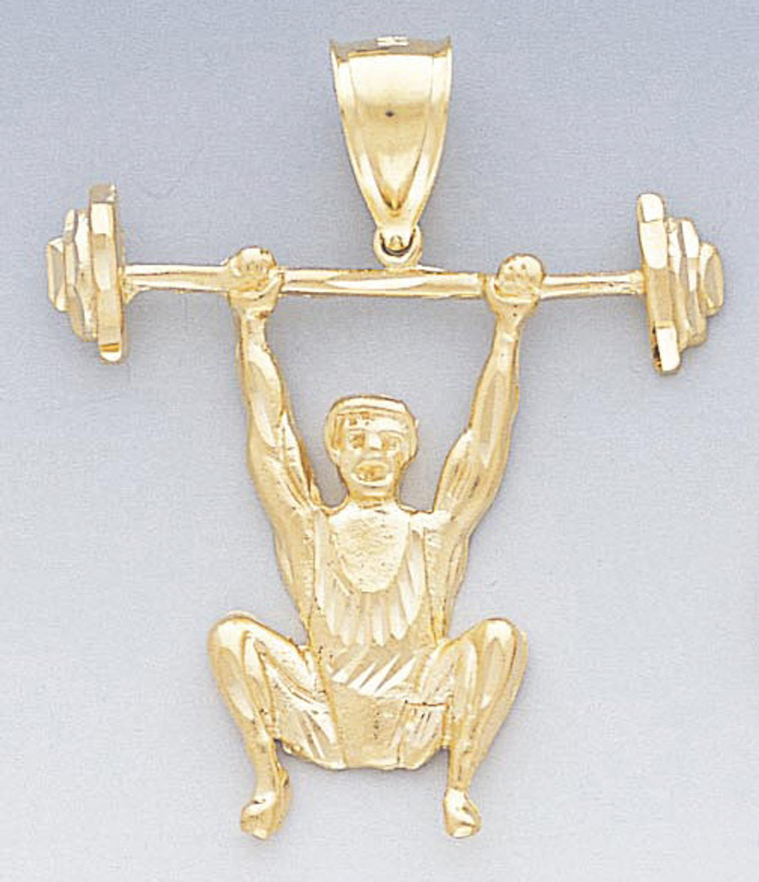 14k Gold Diamond Cut Weightlifter Pendant 35mm W X 42m 14k Gold Diamond Cut Weightlifter Pendant 35mm W X 42m