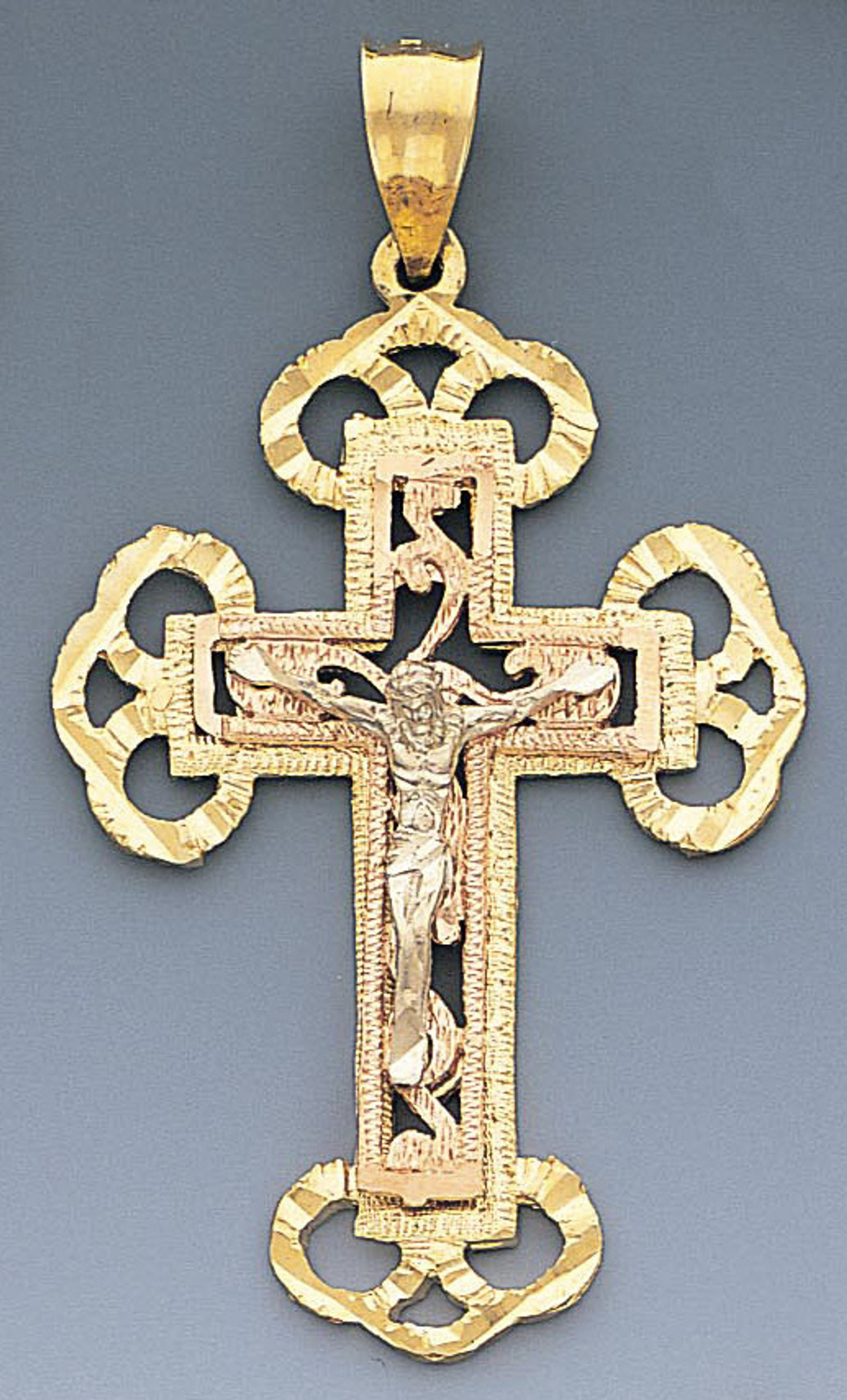 14k Gold Tri-color Crucifix Pendant 36mm W X 64mm H In 14k Gold Tri-color Crucifix Pendant 36mm W X 64mm H In