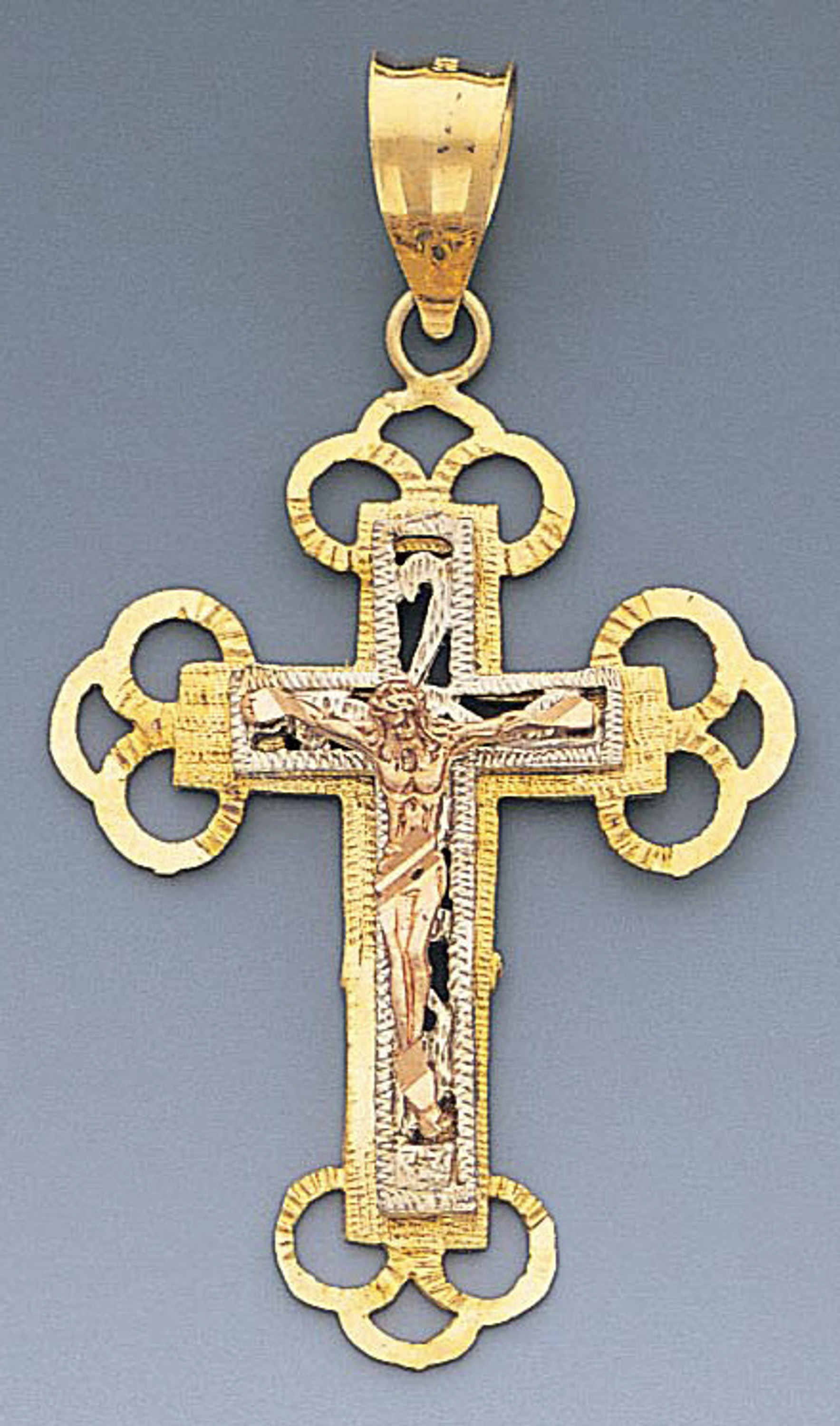 14k Gold Tri-color Crucifix Pendant 31mm W X 54mm H In 14k Gold Tri-color Crucifix Pendant 31mm W X 54mm H In