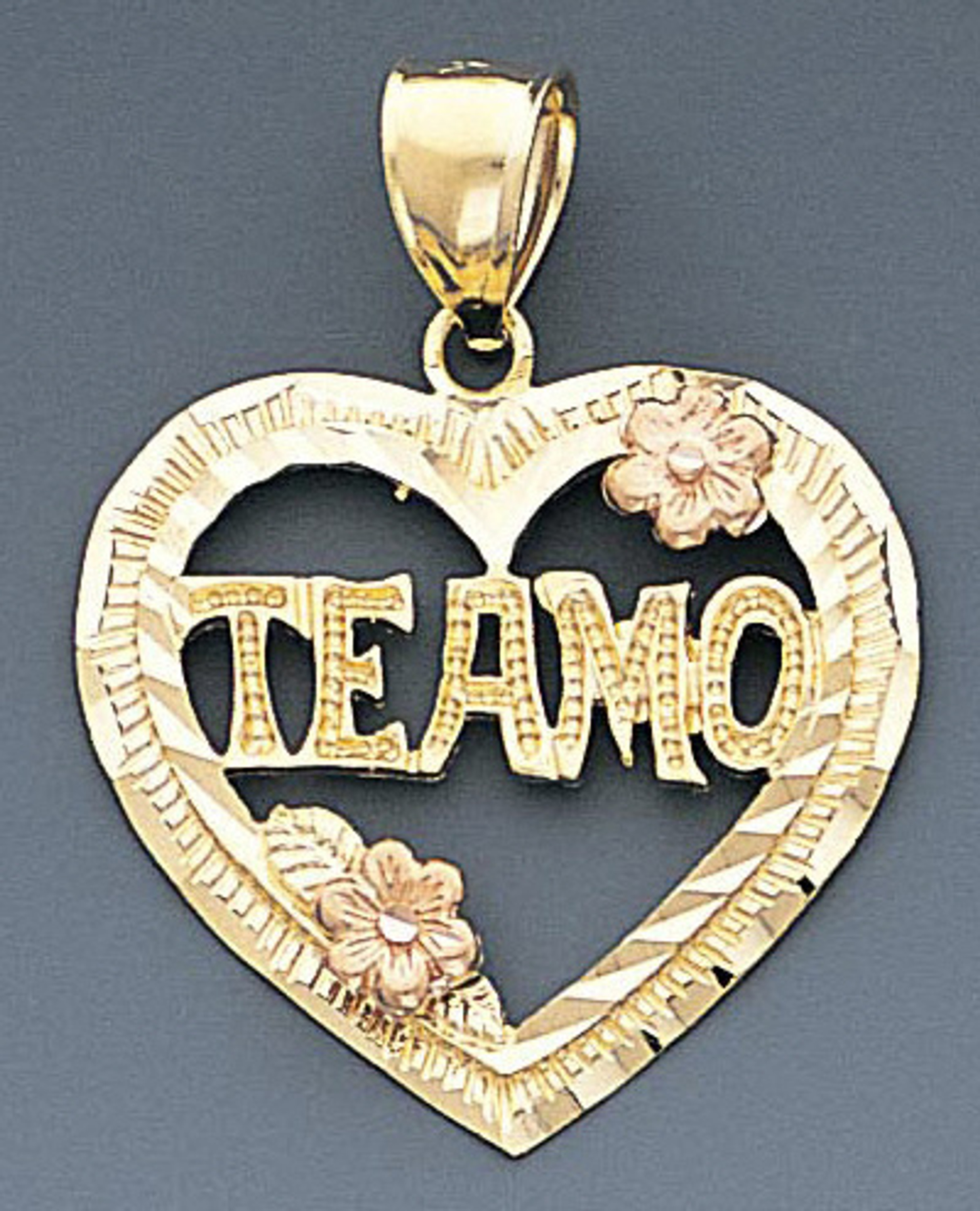 14k Gold Tri-color Te Amo Heart Pendant 27mm W X 35mm 14k Gold Tri-color Te Amo Heart Pendant 27mm W X 35mm