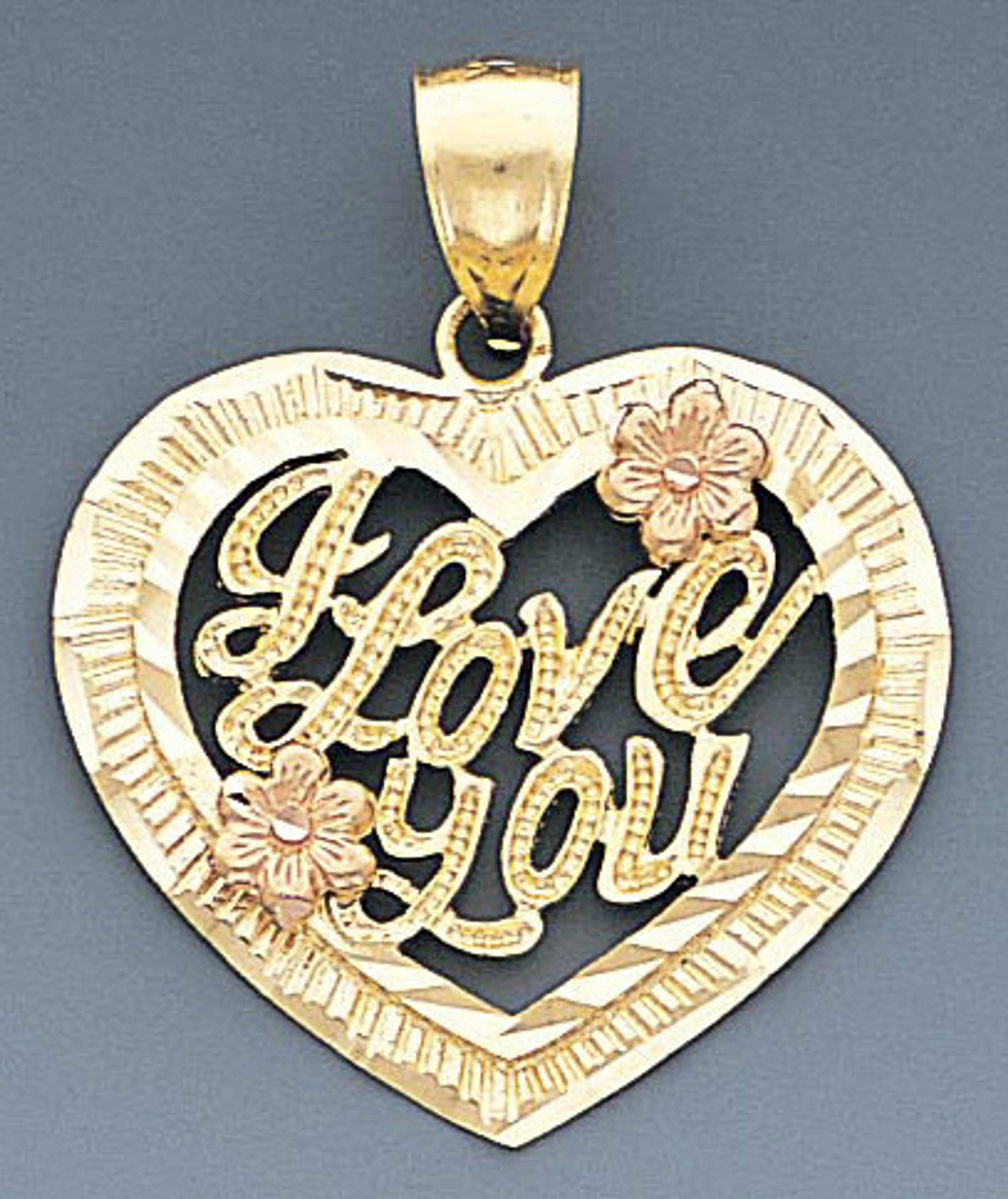 14k Gold Tri-color I Love You Heart Pendant 29mm W X 3 14k Gold Tri-color I Love You Heart Pendant 29mm W X 3