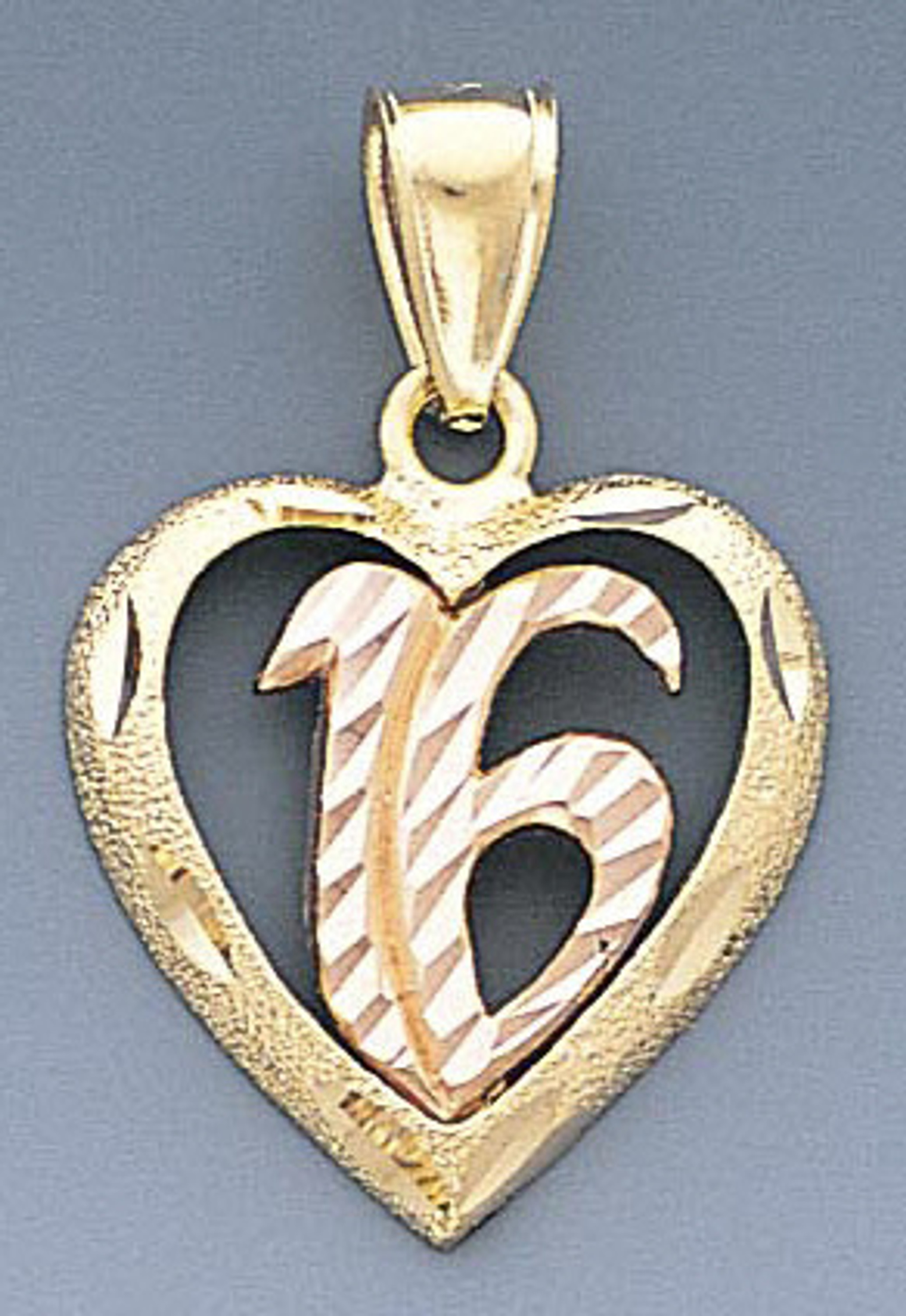 14k Gold Tri-color Sweet 16 Heart Pendant 19mm W X 30m 14k Gold Tri-color Sweet 16 Heart Pendant 19mm W X 30m