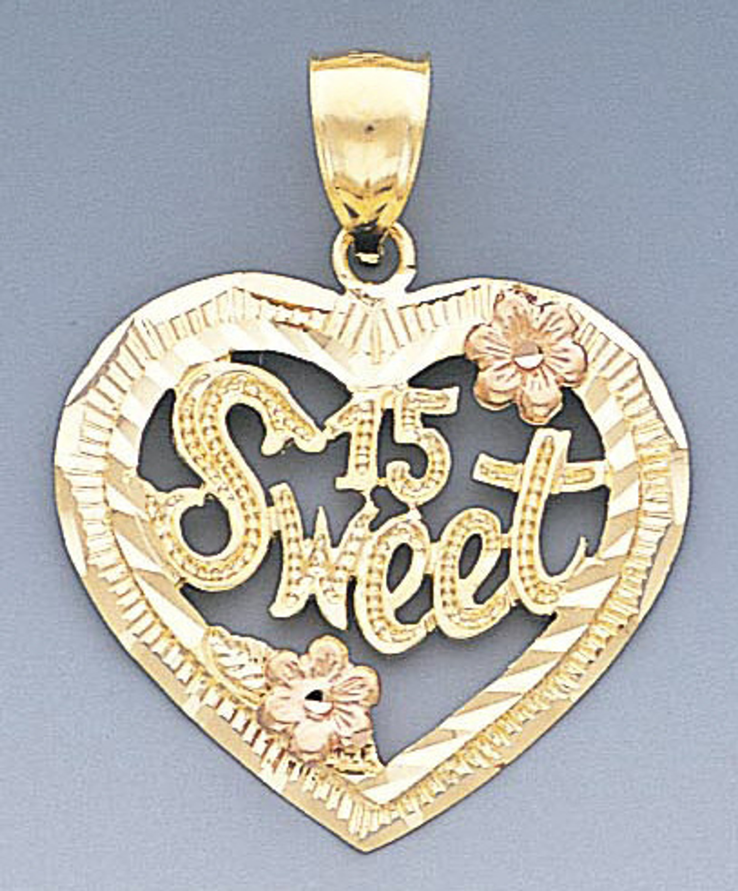 14k Gold Tri-color Sweet 15 Heart Pendant 28mm W X 35m 14k Gold Tri-color Sweet 15 Heart Pendant 28mm W X 35m