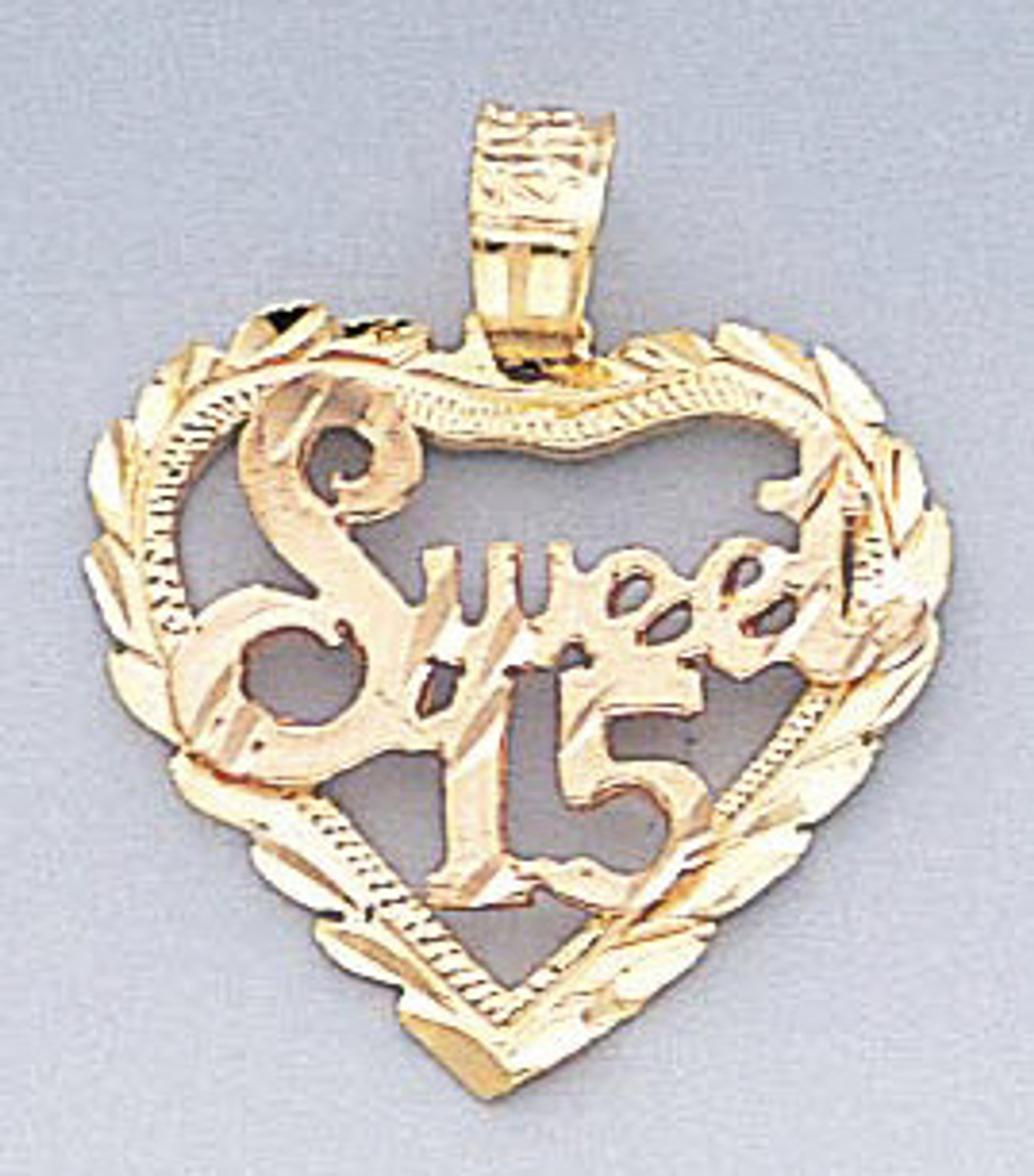 14k Gold Tri-color Sweet 15 Heart Pendant 18mm W X 20m 14k Gold Tri-color Sweet 15 Heart Pendant 18mm W X 20m