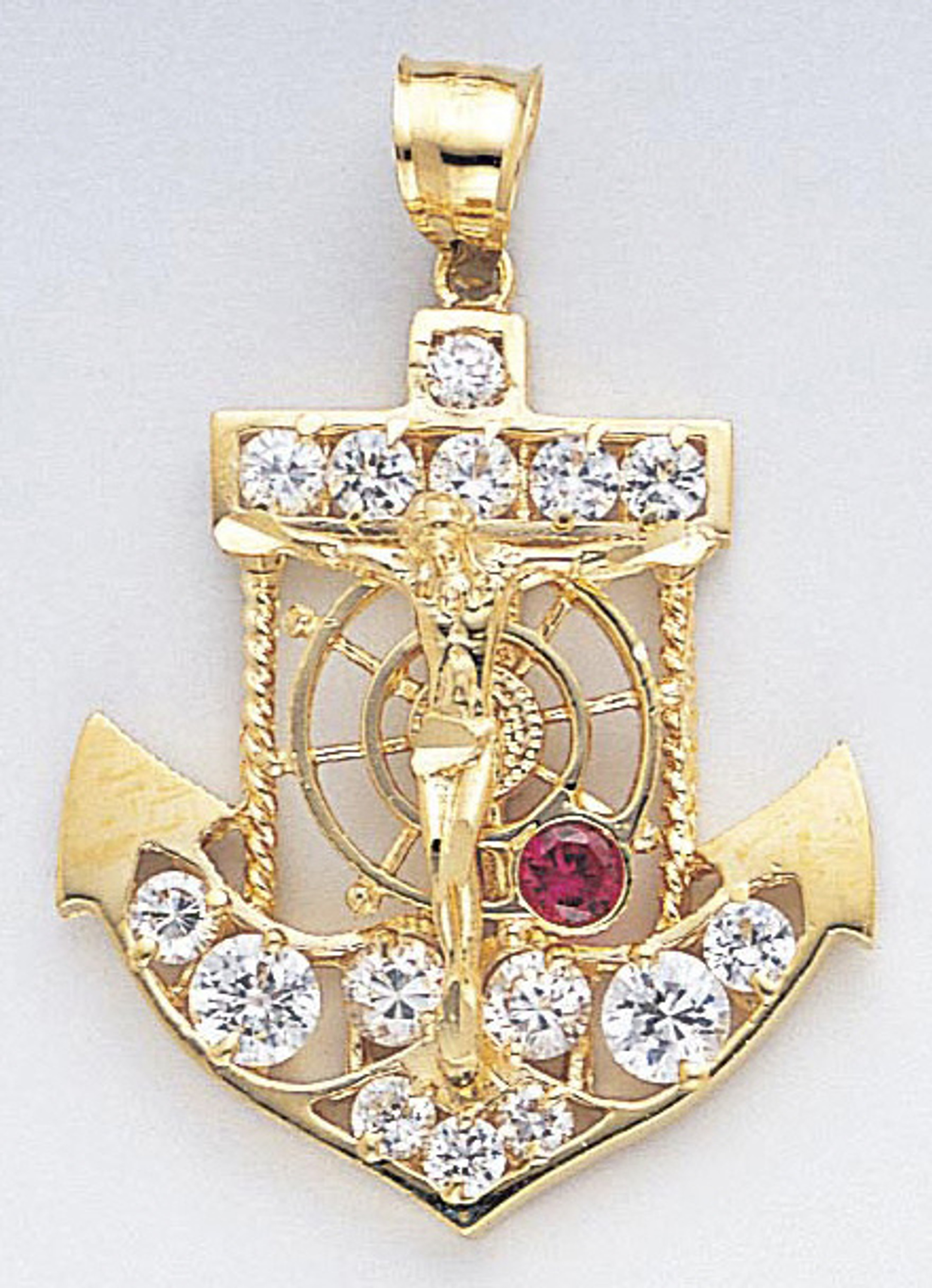 14k Gold Cz Jesus Cross And Anchor Pendant 30mm W X 44 14k Gold Cz Jesus Cross And Anchor Pendant 30mm W X 44
