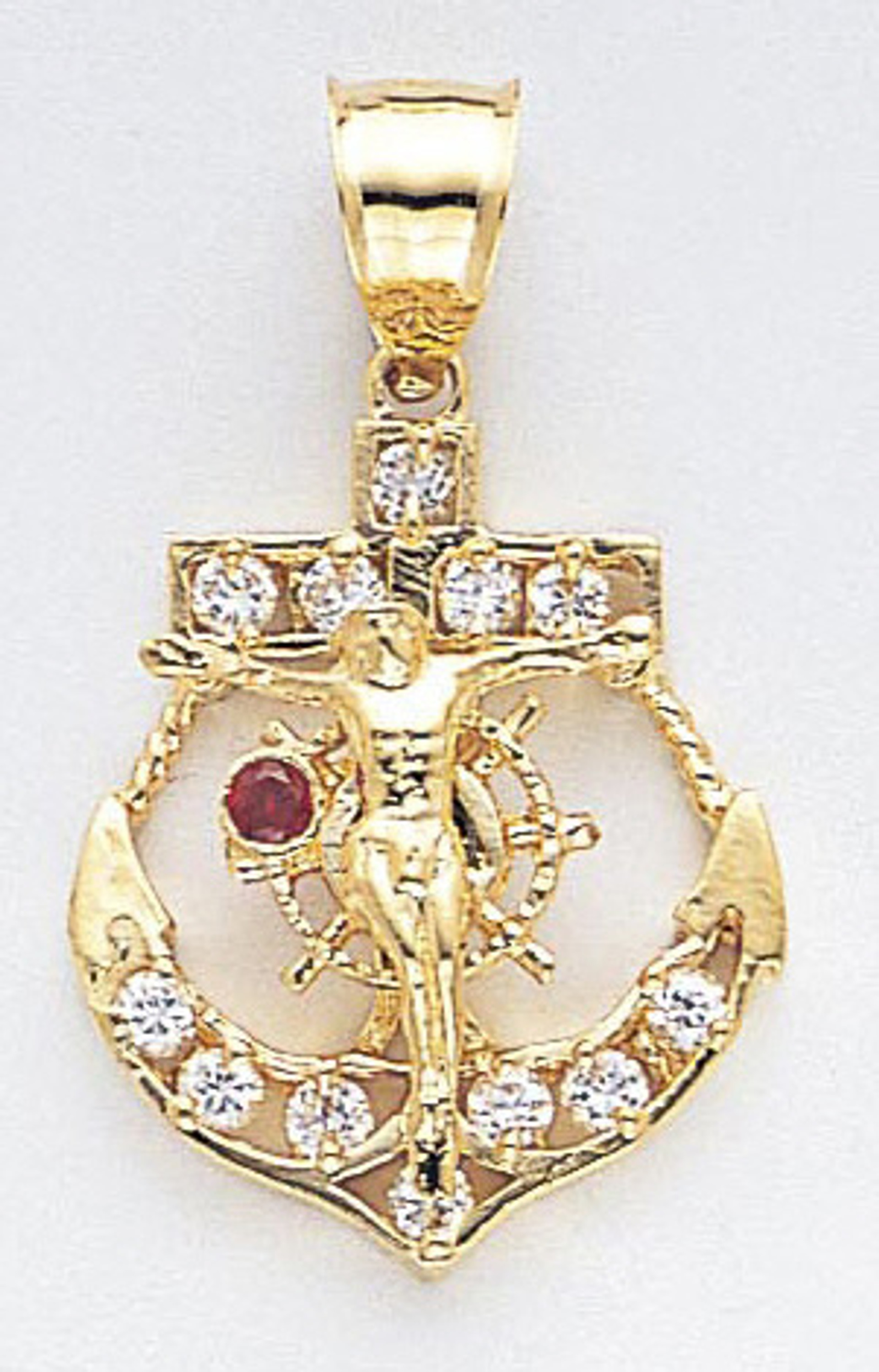 14k Gold Cz Jesus Cross And Anchor Pendant 19mm W X 32 14k Gold Cz Jesus Cross And Anchor Pendant 19mm W X 32