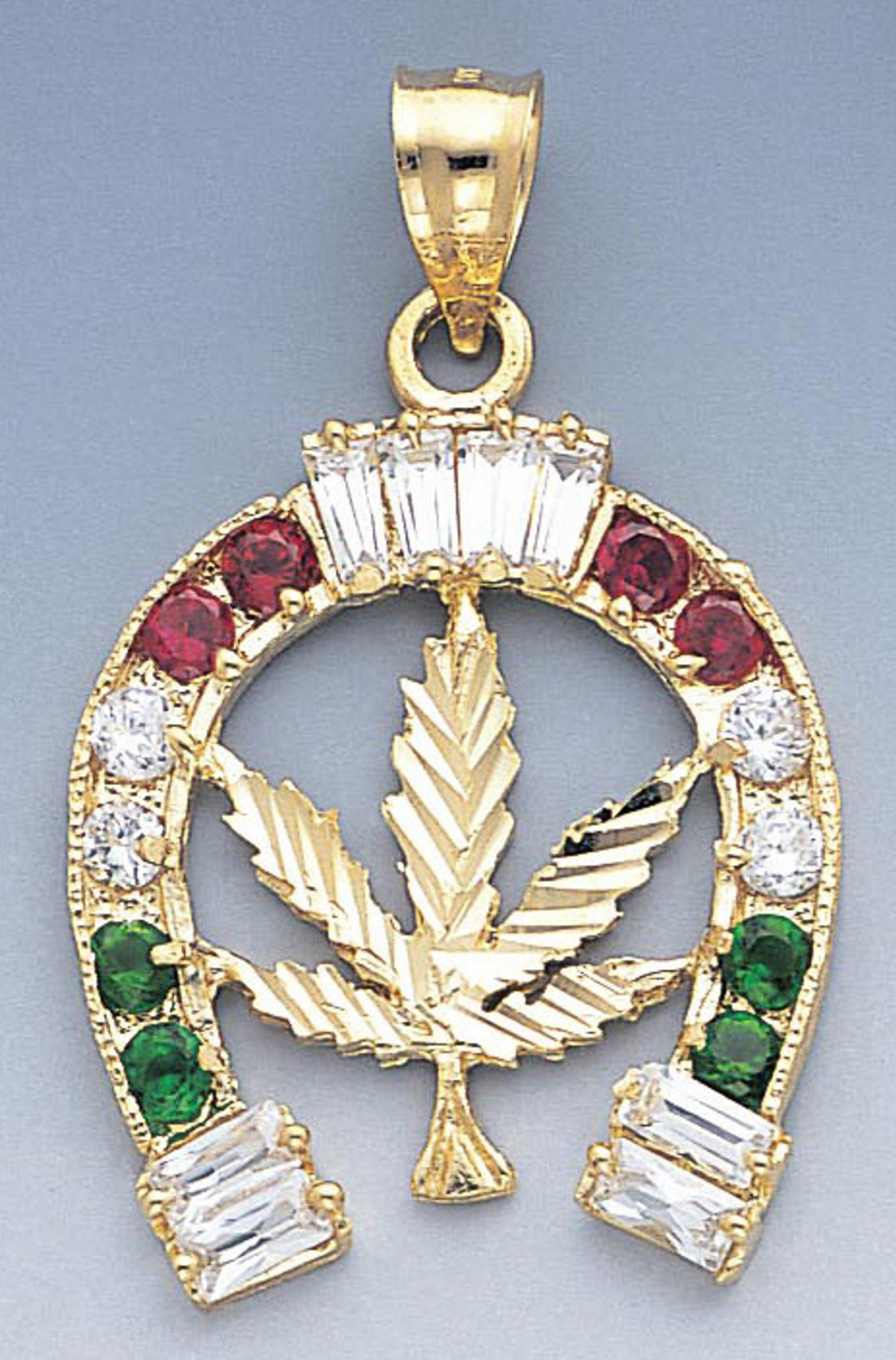 14k Gold Cz Marijuana Leaf Horseshoe Pendant 32mm W X 14k Gold Cz Marijuana Leaf Horseshoe Pendant 32mm W X