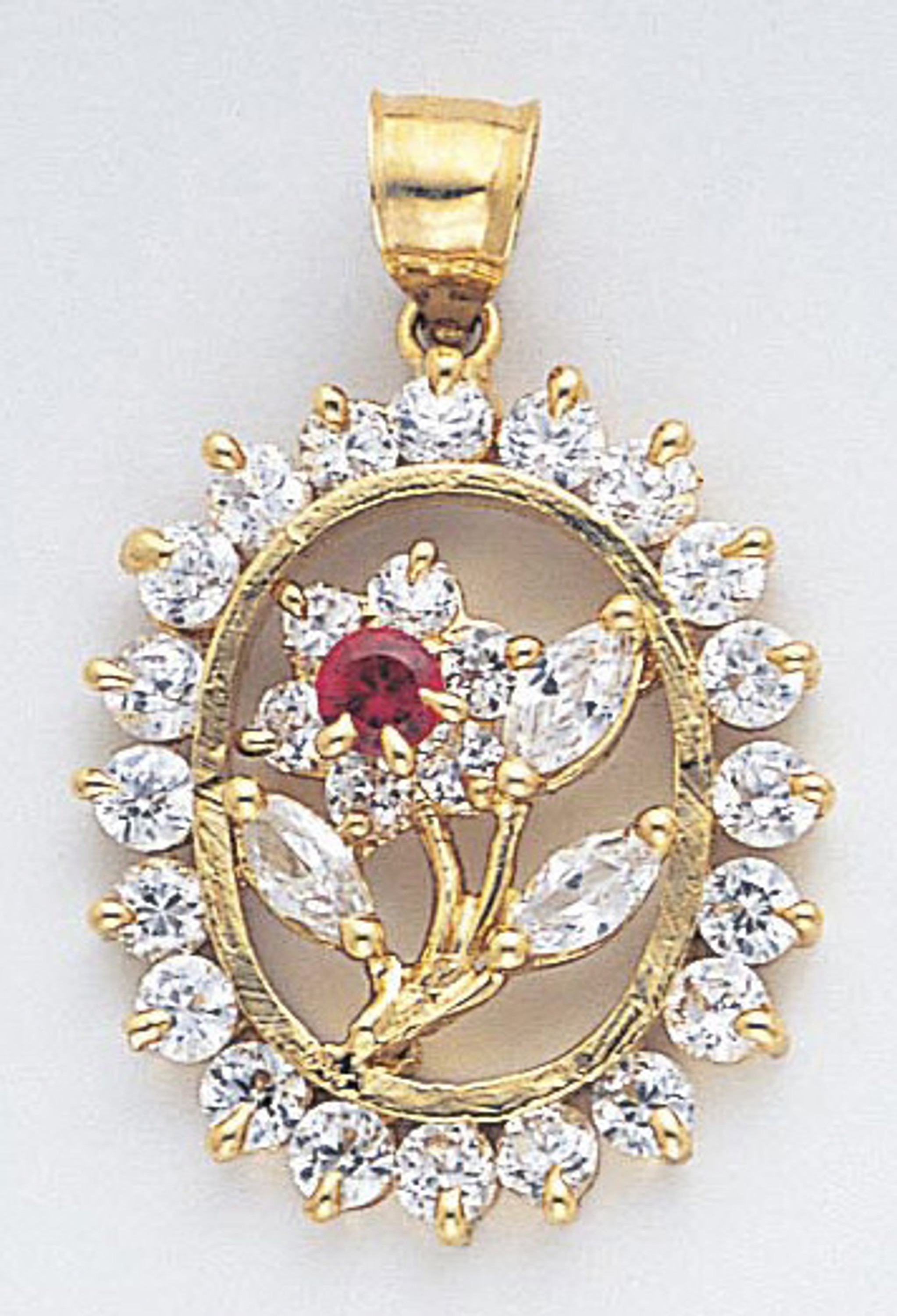 14k Gold Cz Flower Pendant 23mm W X 36mm H Including H 14k Gold Cz Flower Pendant 23mm W X 36mm H Including H