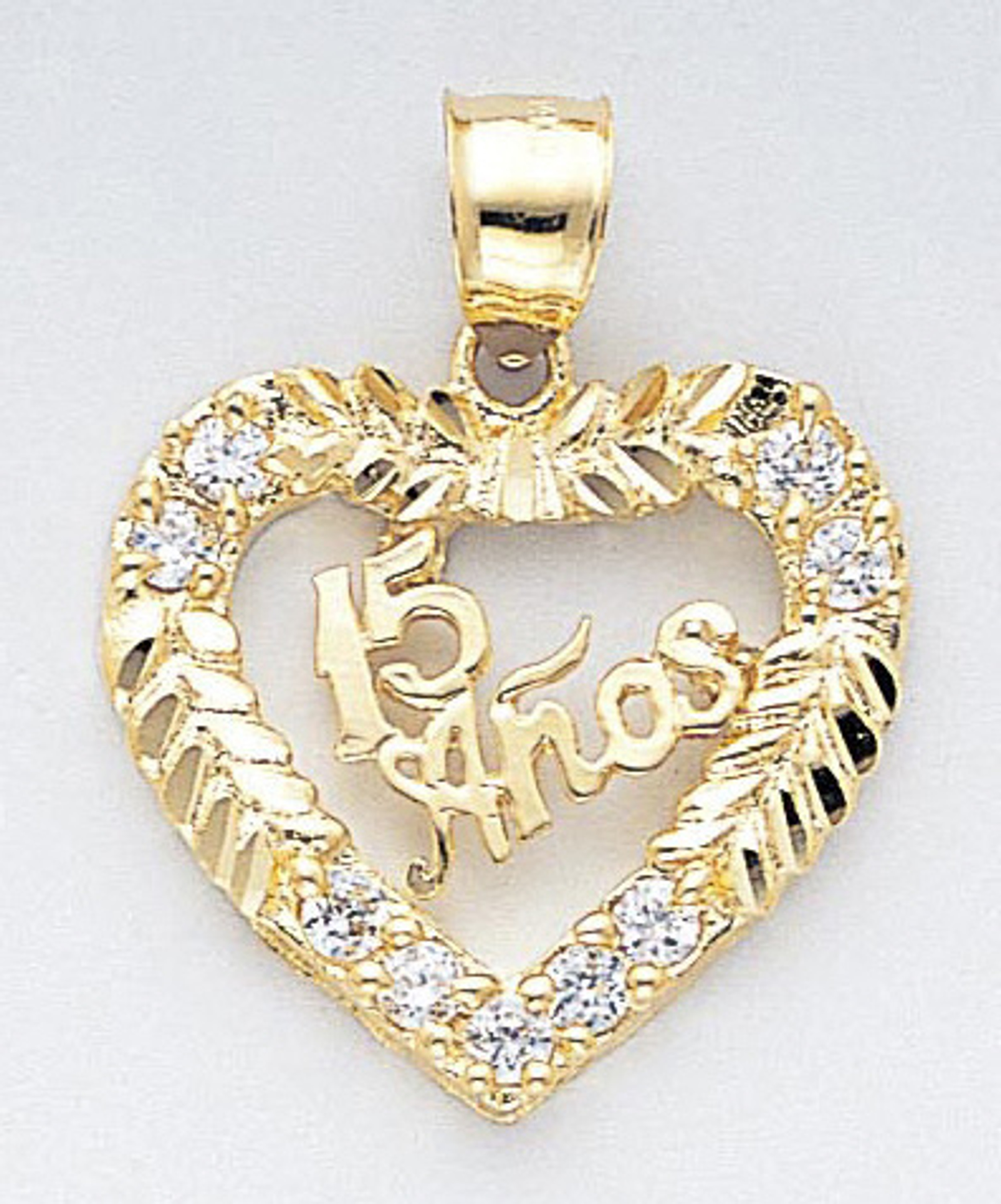 14k Gold Cz 15 Anos Heart Pendant 25mm W X 32mm H Incl 14k Gold Cz 15 Anos Heart Pendant 25mm W X 32mm H Incl