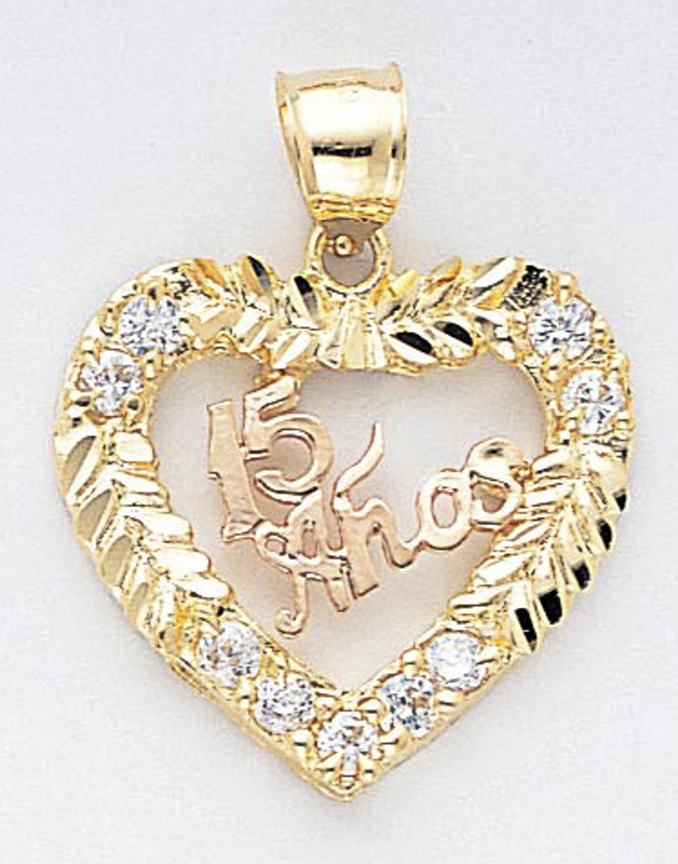 14k Two Color Gold Cz 15 Anos Heart Pendant 25mm W X 32mm H Incl 14k Two Color Gold Cz 15 Anos Heart Pendant 25mm W X 32mm H Incl