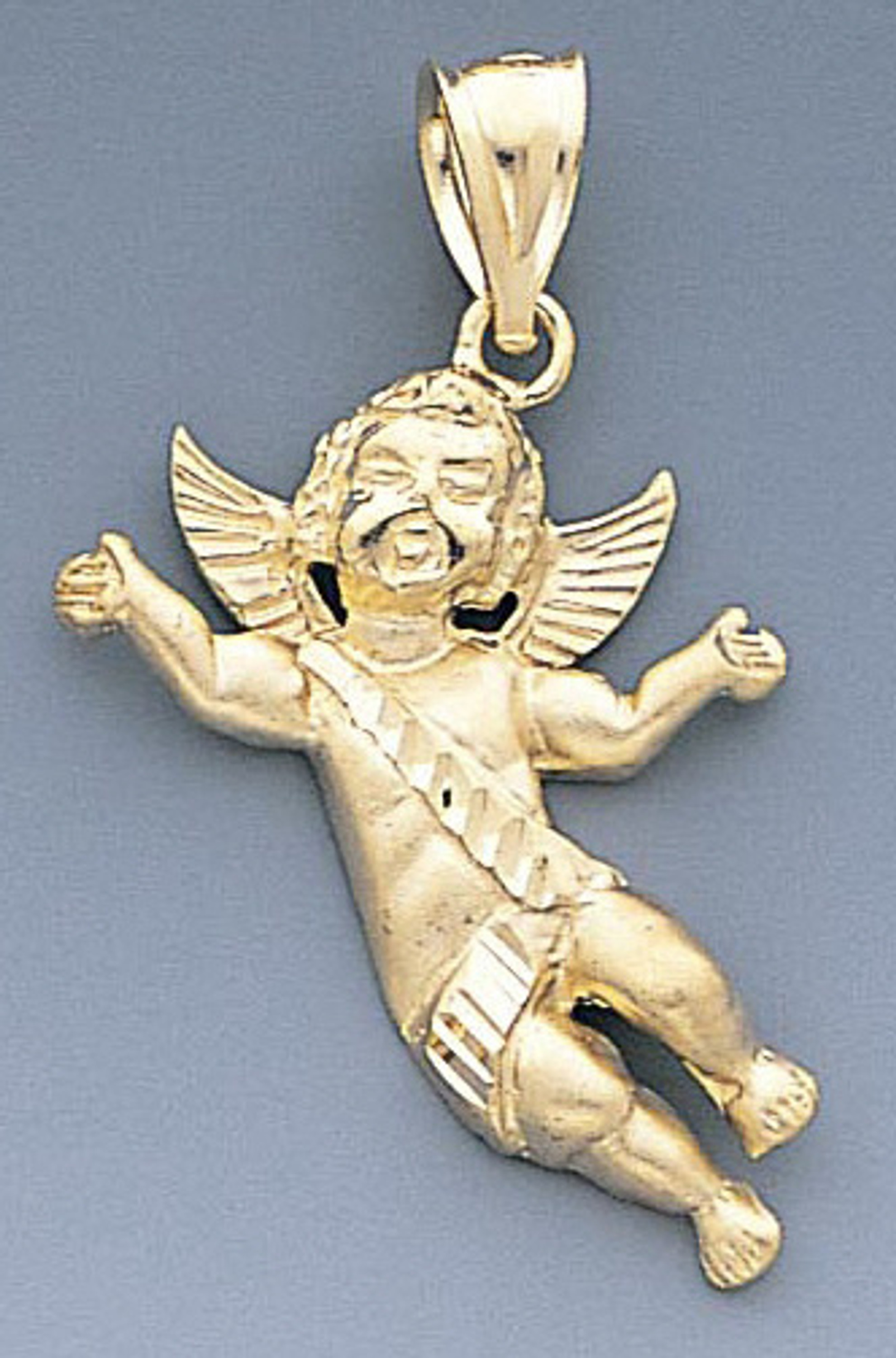 14k Gold Cupid Pendant 23mm W X 36mm H Including Hook. 14k Gold Cupid Pendant 23mm W X 36mm H Including Hook.