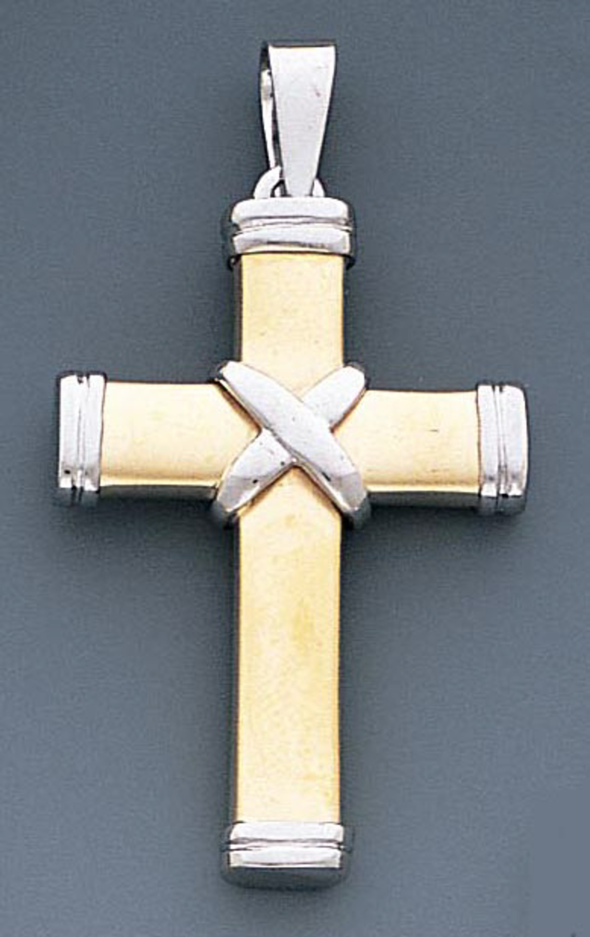 14k Gold Two-tone Fancy Hollow Cross Pendant 25mm W X 14k Gold Two-tone Fancy Hollow Cross Pendant 25mm W X