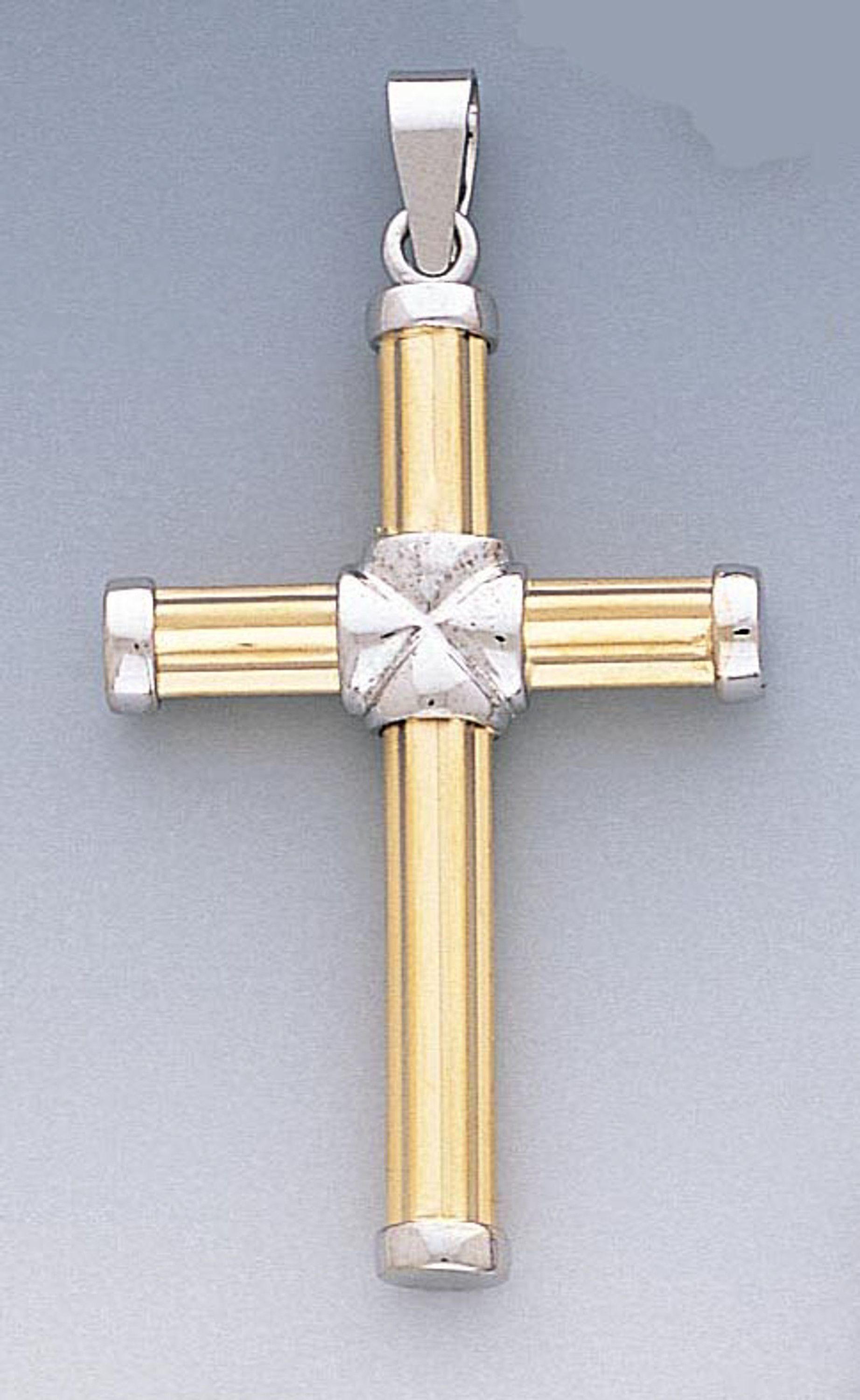 14k Gold Two-tone Fancy Hollow Cross Pendant 29mm W X 14k Gold Two-tone Fancy Hollow Cross Pendant 29mm W X