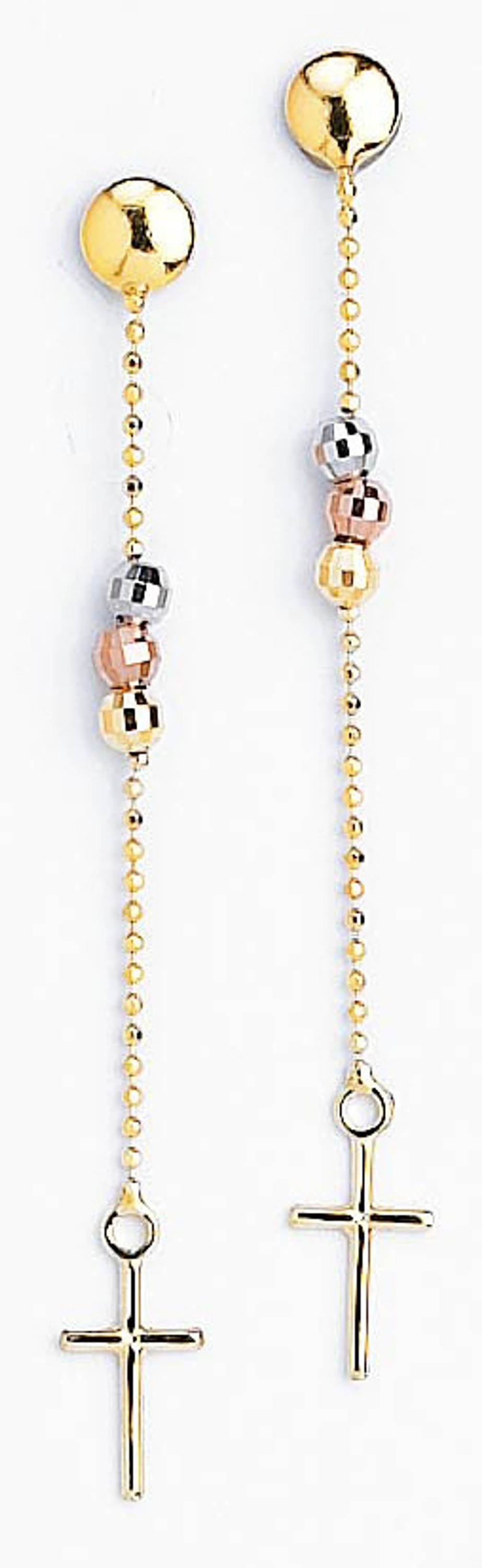 14k Gold Tri-color Disco Drop Earrings 6.5mm W X 56mm 14k Gold Tri-color Disco Drop Earrings 6.5mm W X 56mm