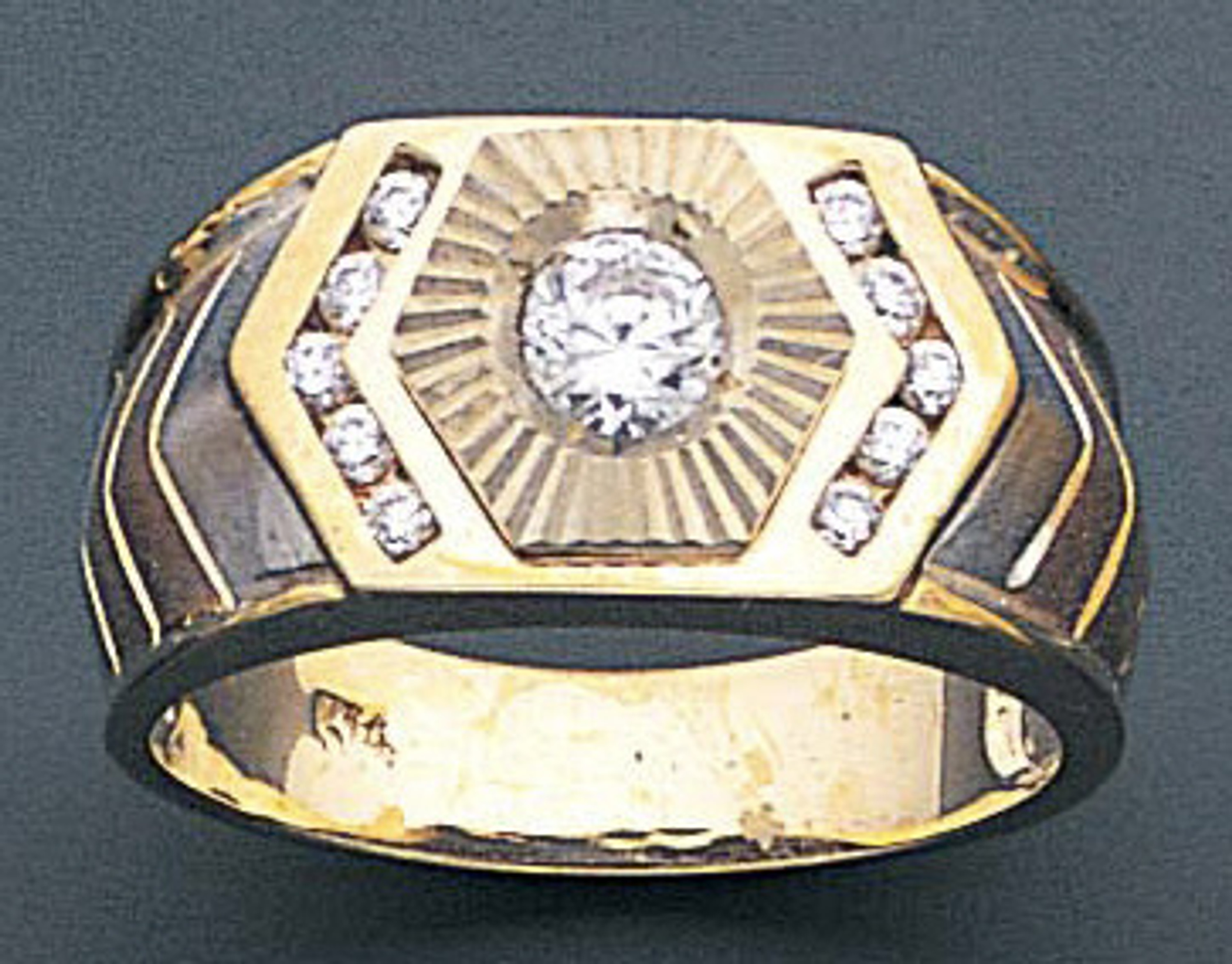 14k Gold Tri-color 11mm Fancy Band With Cz Accents 14k Gold Tri-color 11mm Fancy Band With Cz Accents