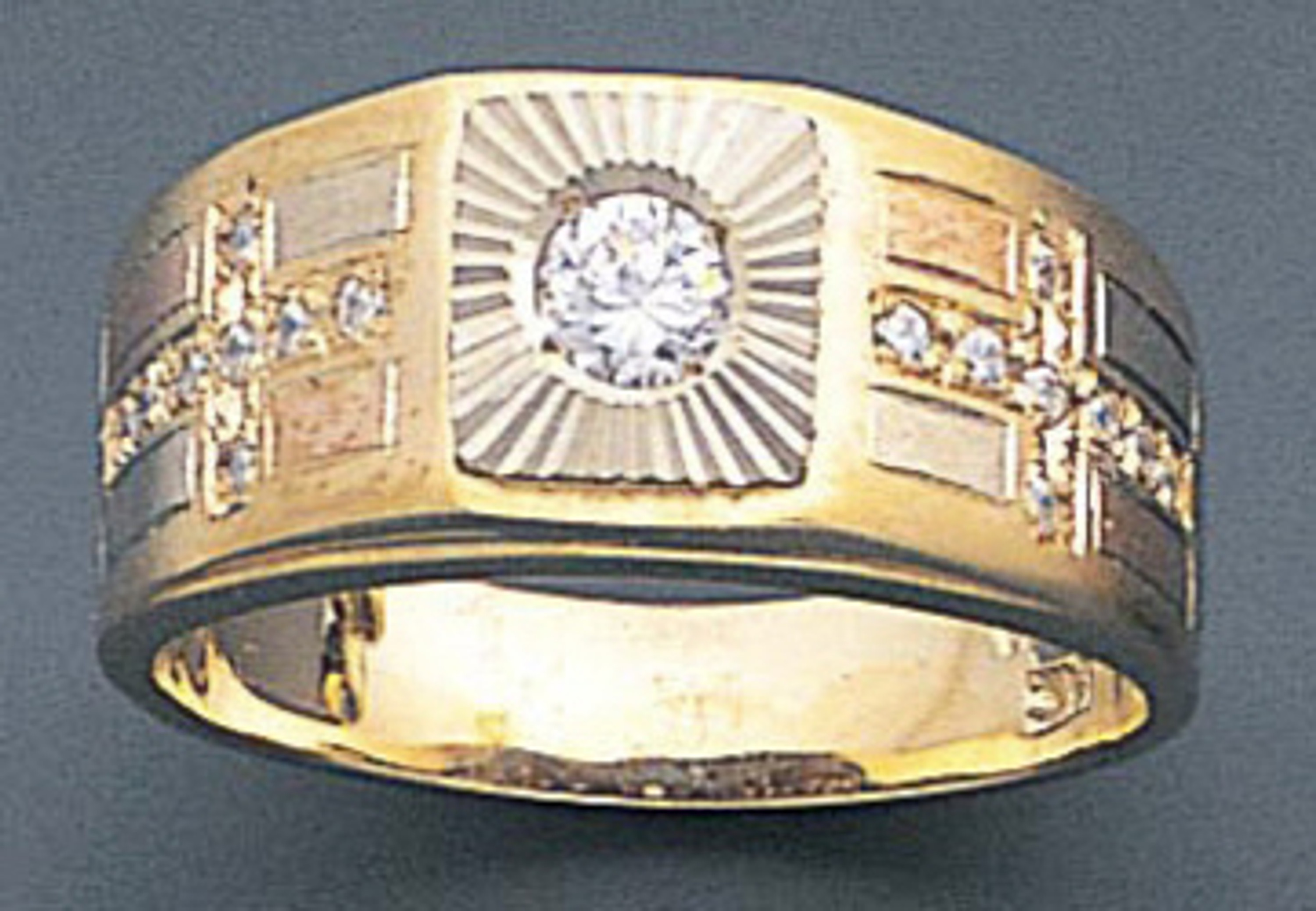14k Gold Tri-color 11mm Wide Fancy Ring With Cz Accents 14k Gold Tri-color 11mm Wide Fancy Ring With Cz Accents