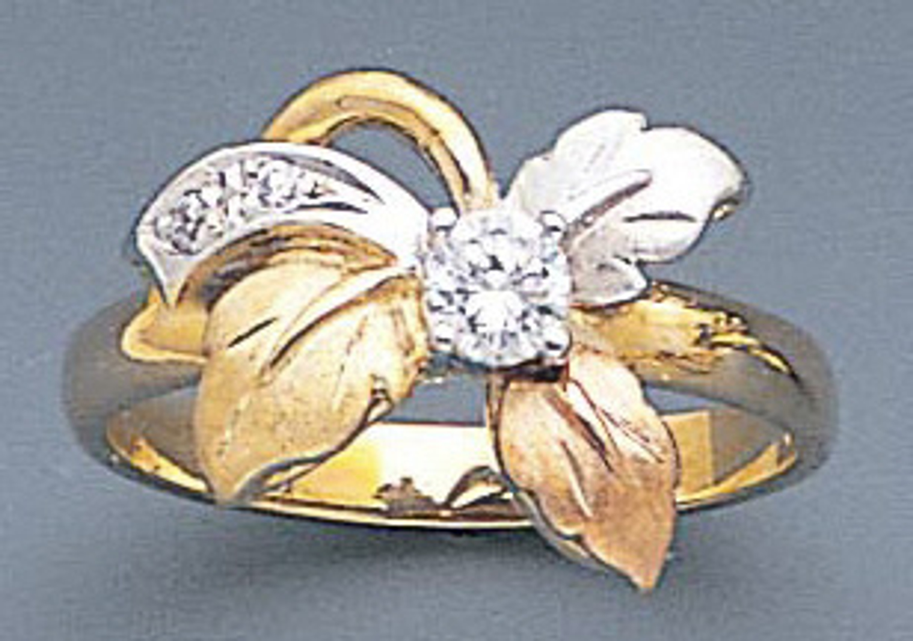 14k Gold Tri-color 14mm Fancy Ring With Cz Accents 14k Gold Tri-color 14mm Fancy Ring With Cz Accents