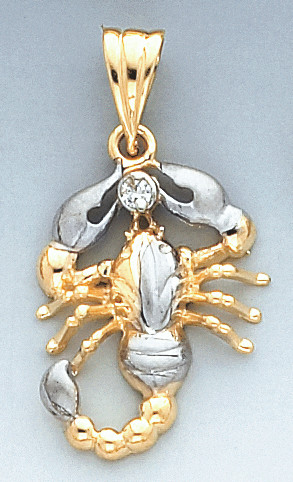 14k Gold Two-tone Fancy Scorpion Pendant 20mm W X 34mm