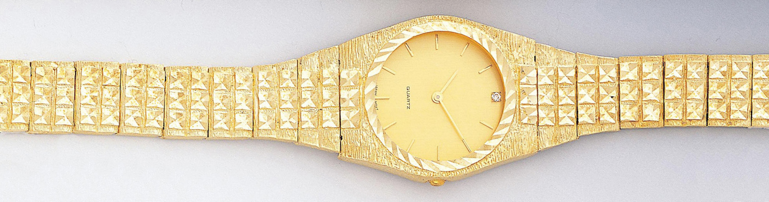14k Yellow Gold 32mm-16mm Wide Men's Watch| Sarraf.com