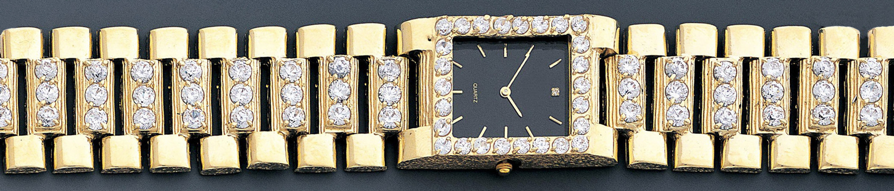 14k Yellow Gold 26mm Wide Men's Watch With Cubic Zirconia 14k Yellow Gold 26mm Wide Men's Watch With Cubic Zirconia