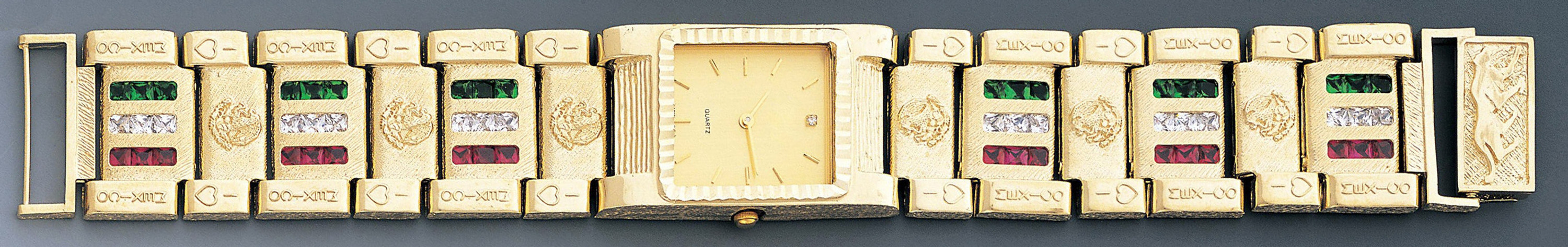 14k Yellow Gold 26mm Rectangle Men's Watch With Cubic Zirconia 14k Yellow Gold 26mm Rectangle Men's Watch With Cubic Zirconia