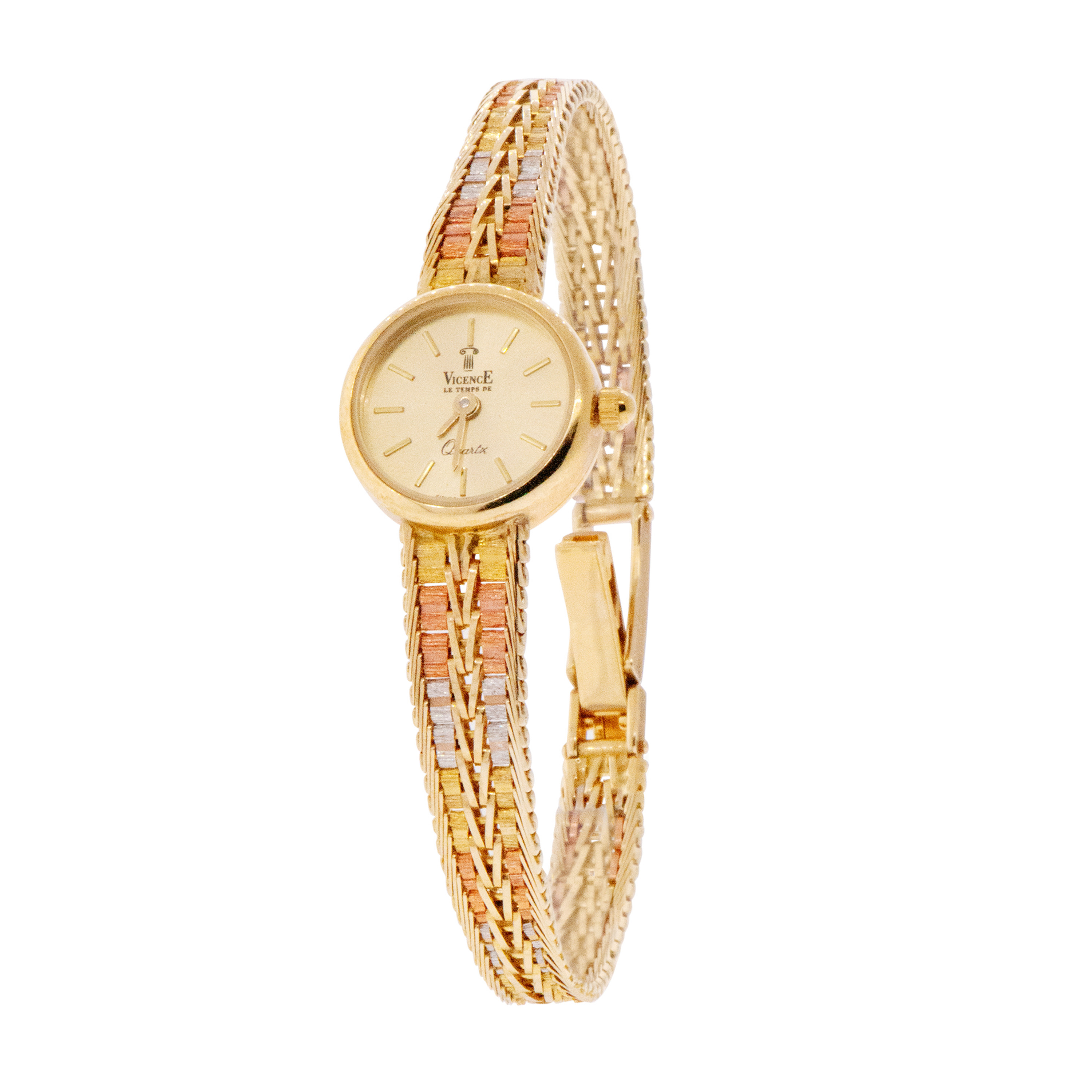 14k Gold Tri-color Italian Ladies Round Face Villa Watch 16mm-7mm 14k Gold Tri-color Italian Ladies Round Face Villa Watch 16mm-7mm