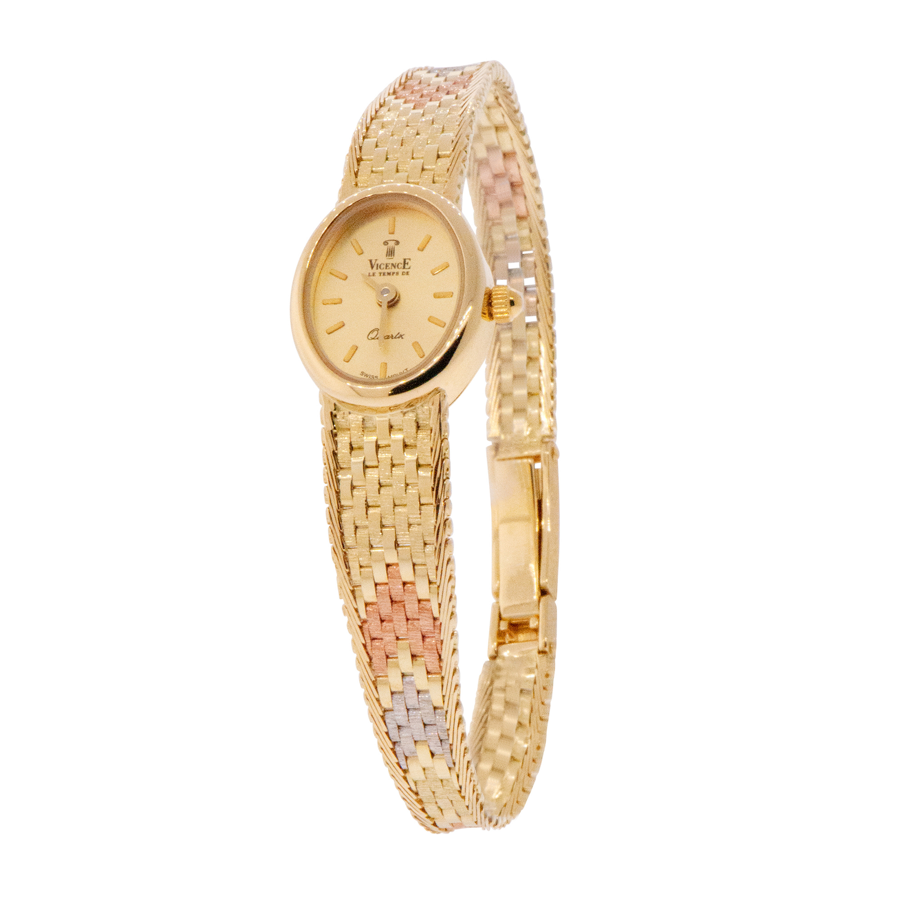 14k Tri-color Gold Panther Pattern Italian Ladies Oval Watch 16mm to 6mm Wide 14k Tri-color Gold Panther Pattern Italian Ladies Oval Watch 16mm to 6mm Wide