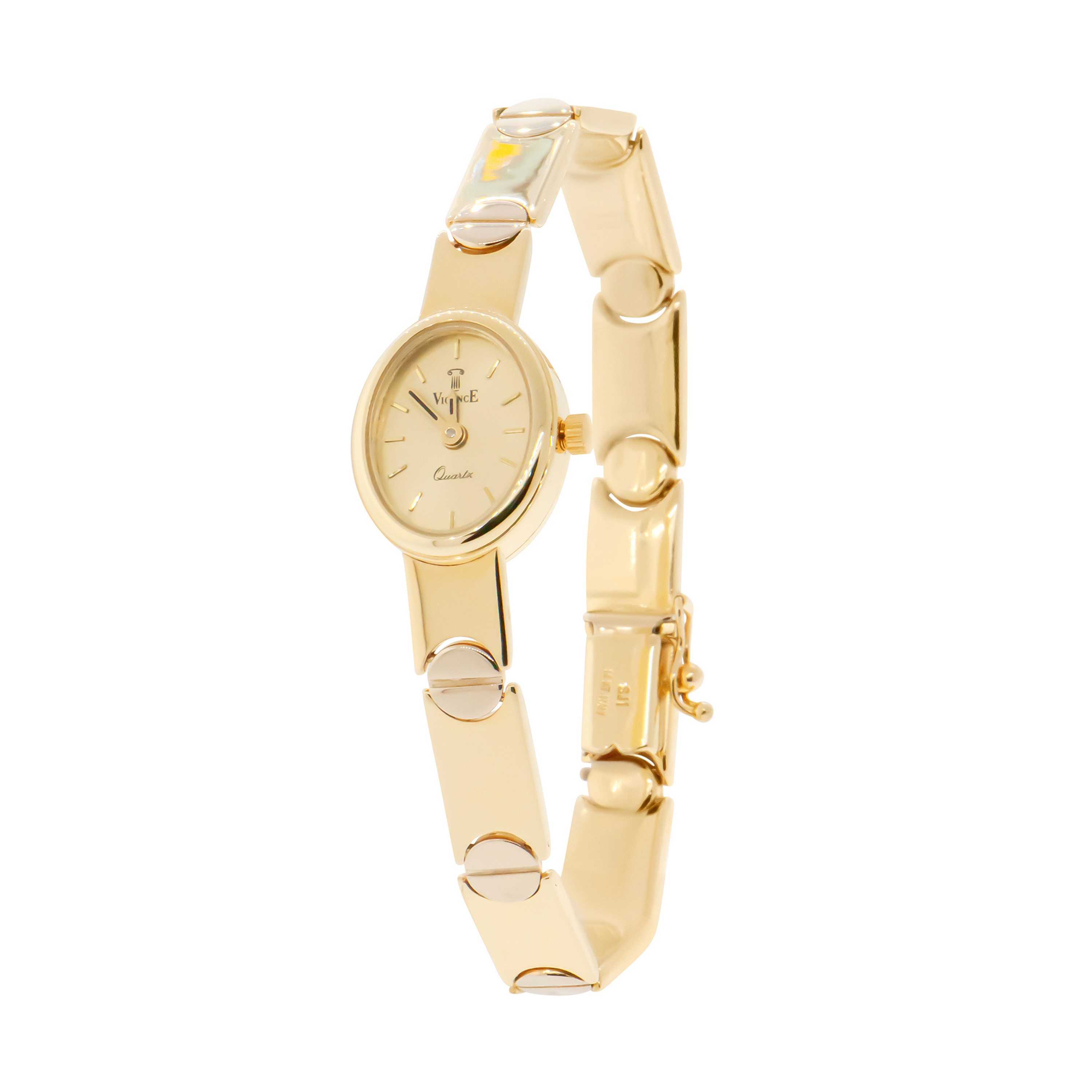 14k Gold Italian Ladies Nail Head Stampato Watch 16mm- 14k Gold Italian Ladies Nail Head Stampato Watch 16mm-