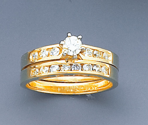 14k Yellow Gold 6mm Wide With 0.75ct Diamond Lady's Bridal Wedding Ring Set