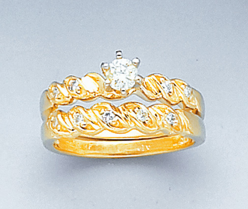 14k Yellow Gold 8mm 0.50ct Diamond Bridal Engagement Ring Set